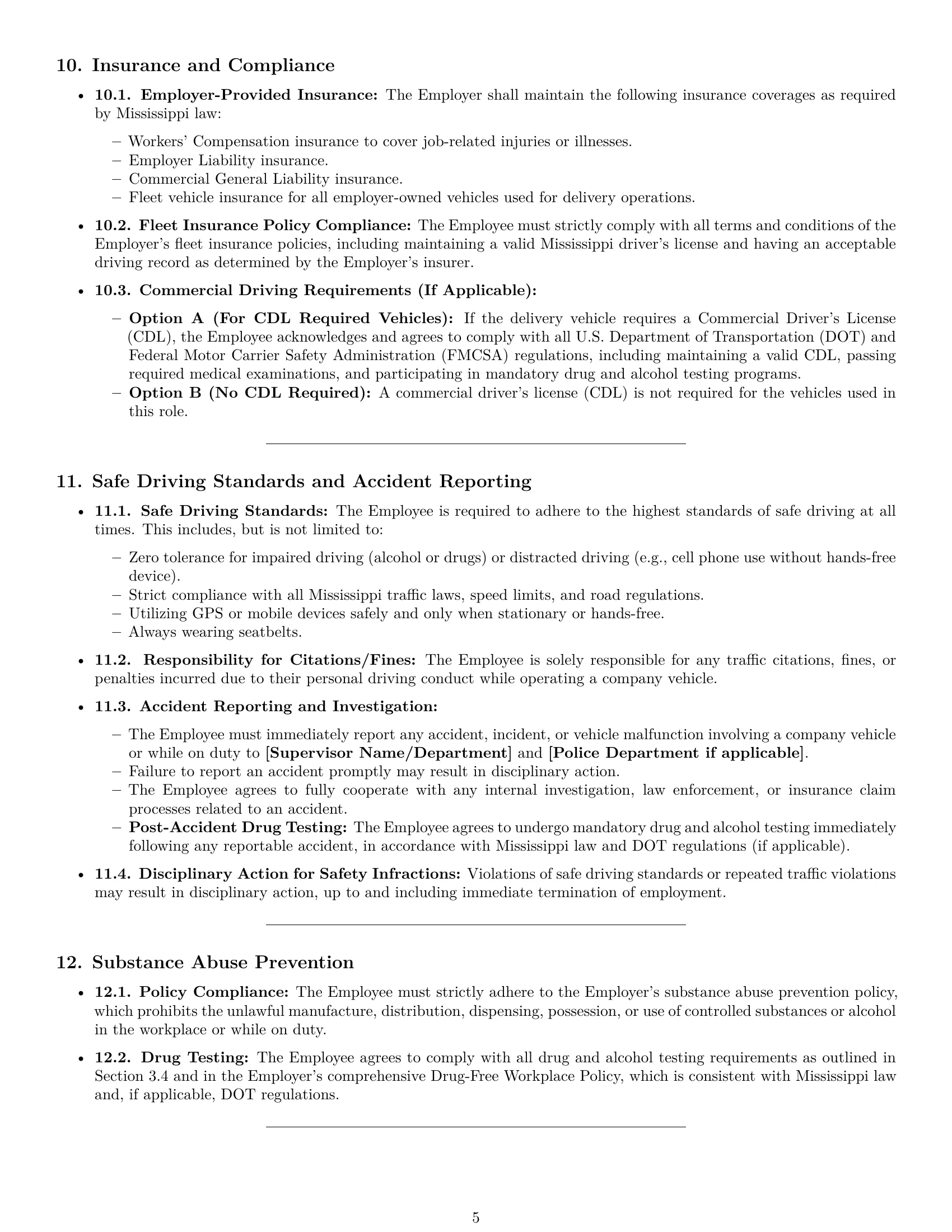 Preview page 5 of Pro Mississippi delivery driver employment contract template