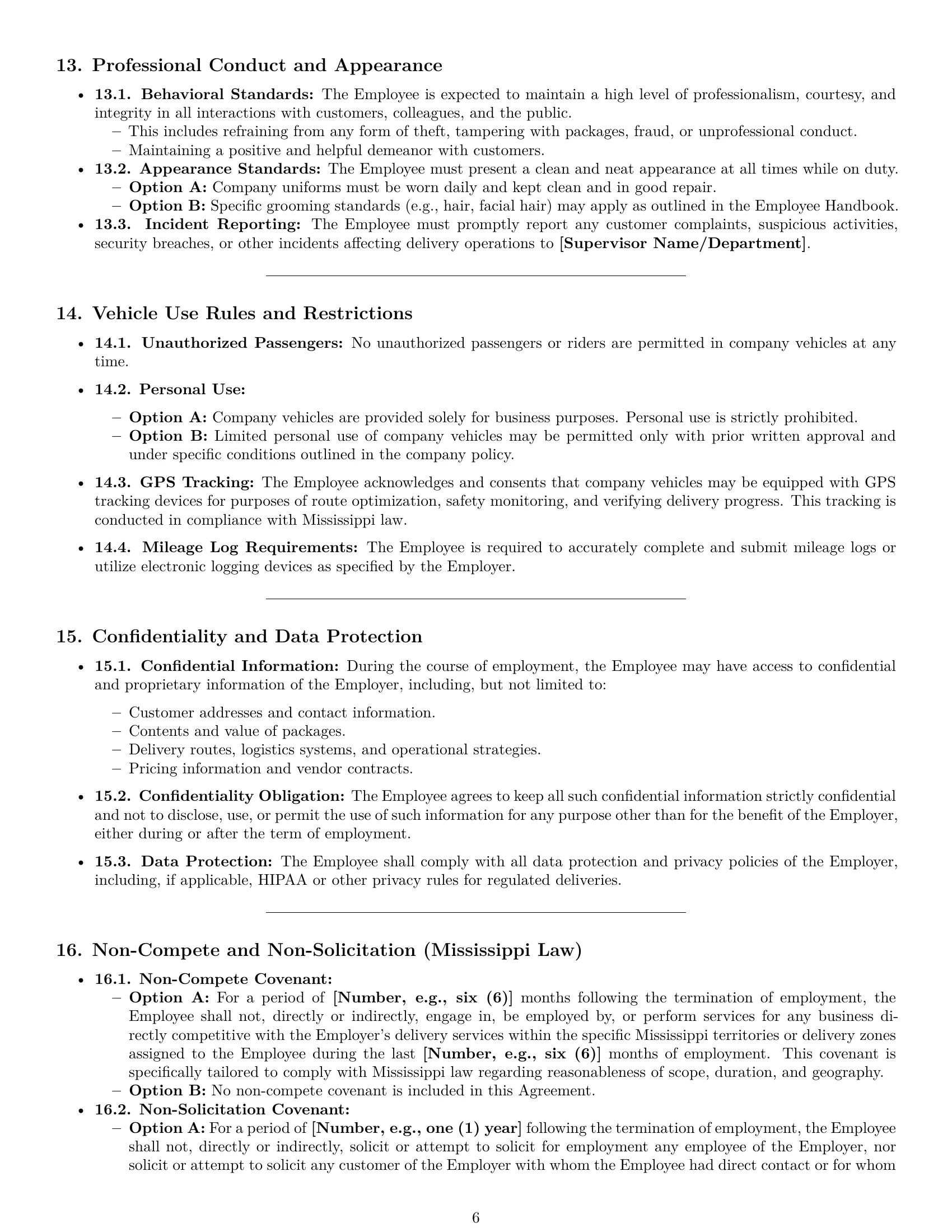 Preview page 6 of Pro Mississippi delivery driver employment contract template