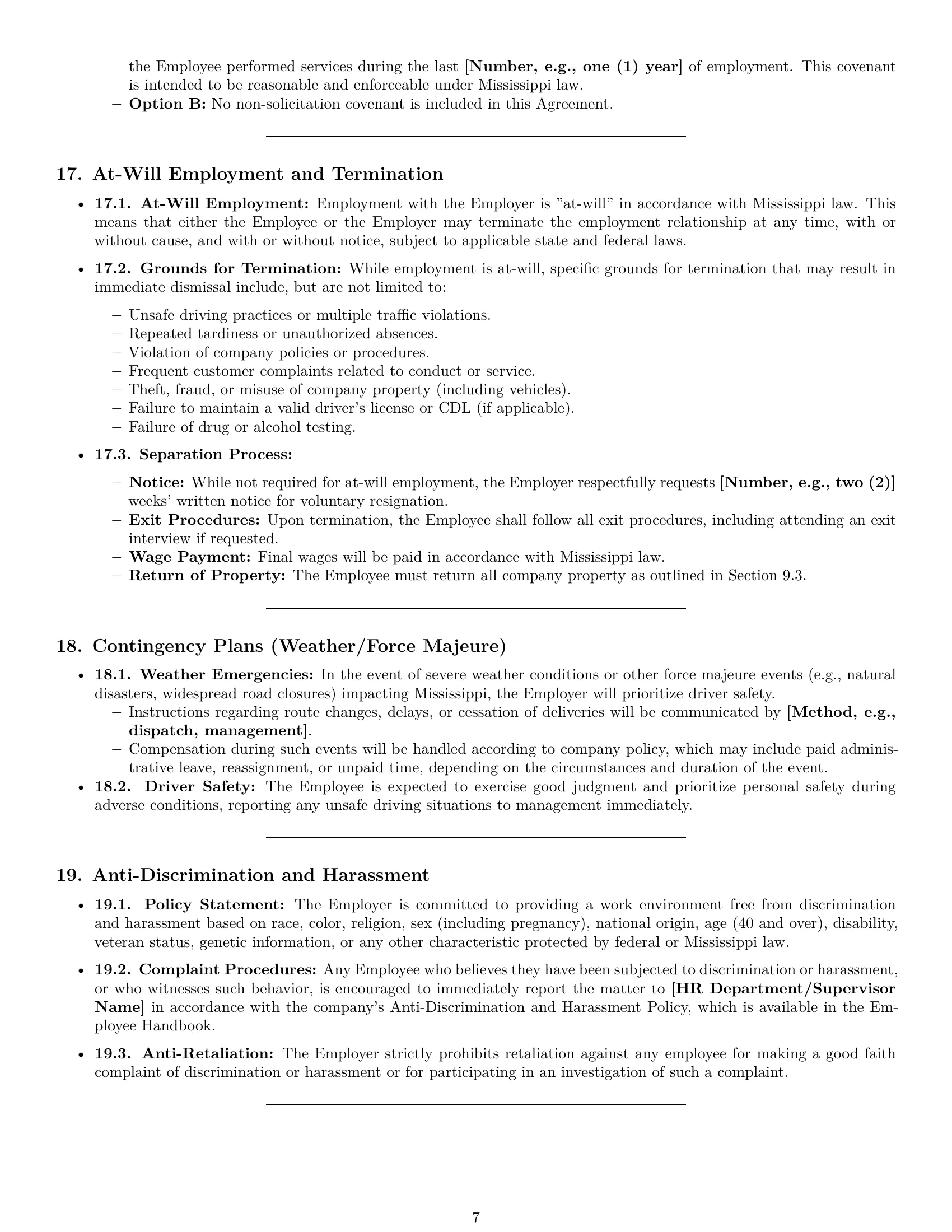 Preview page 7 of Pro Mississippi delivery driver employment contract template