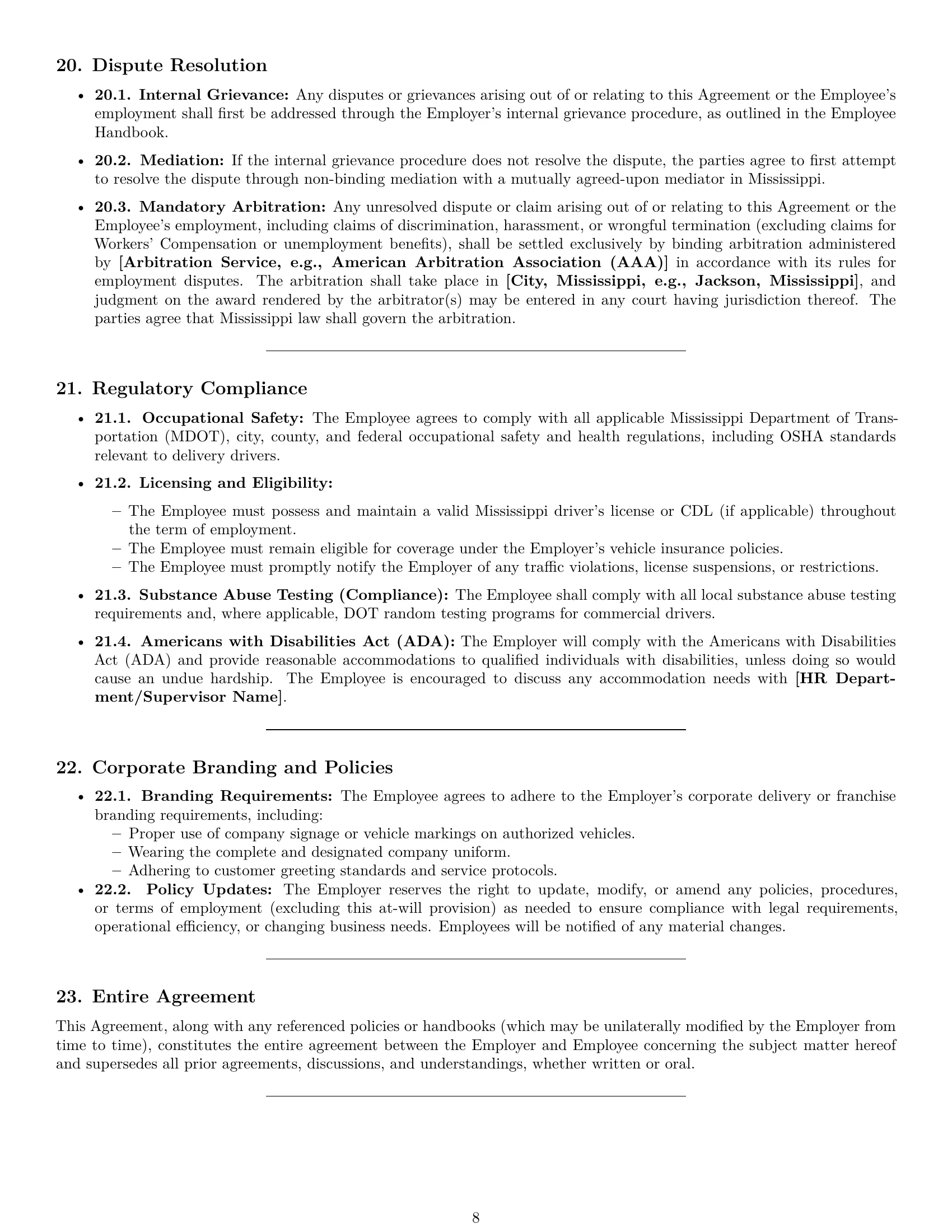 Preview page 8 of Pro Mississippi delivery driver employment contract template