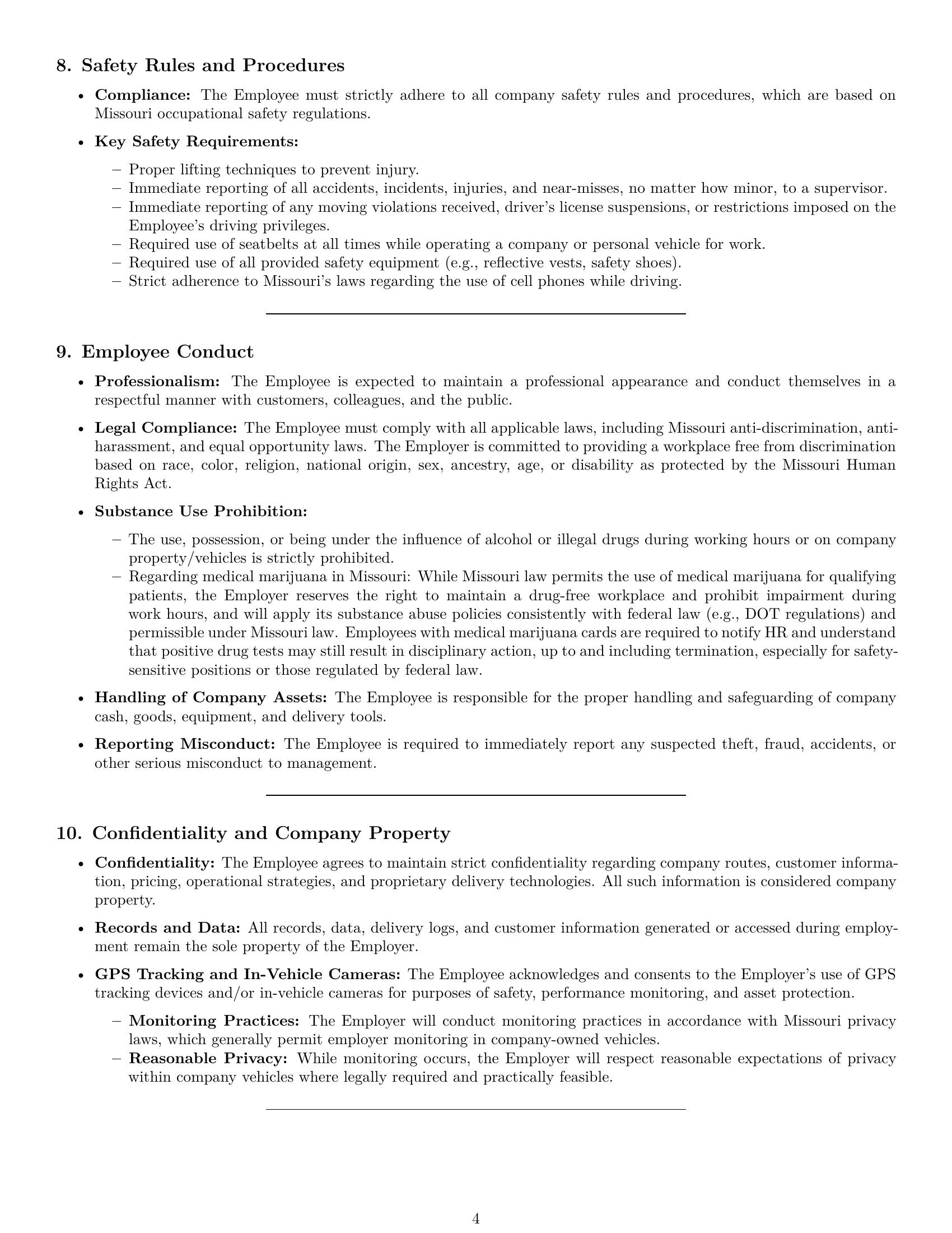 Preview page 4 of Pro Missouri delivery driver employment contract template