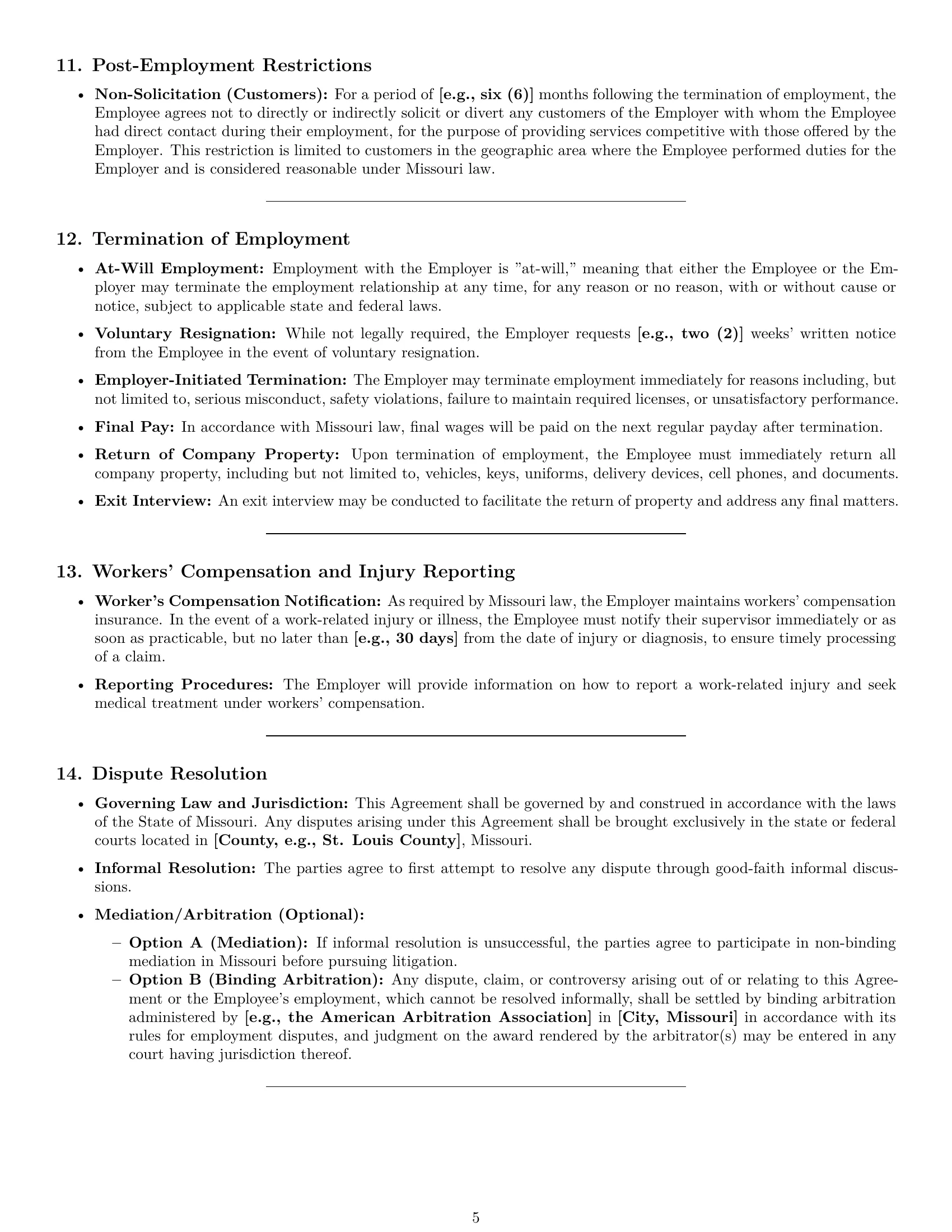 Preview page 5 of Pro Missouri delivery driver employment contract template