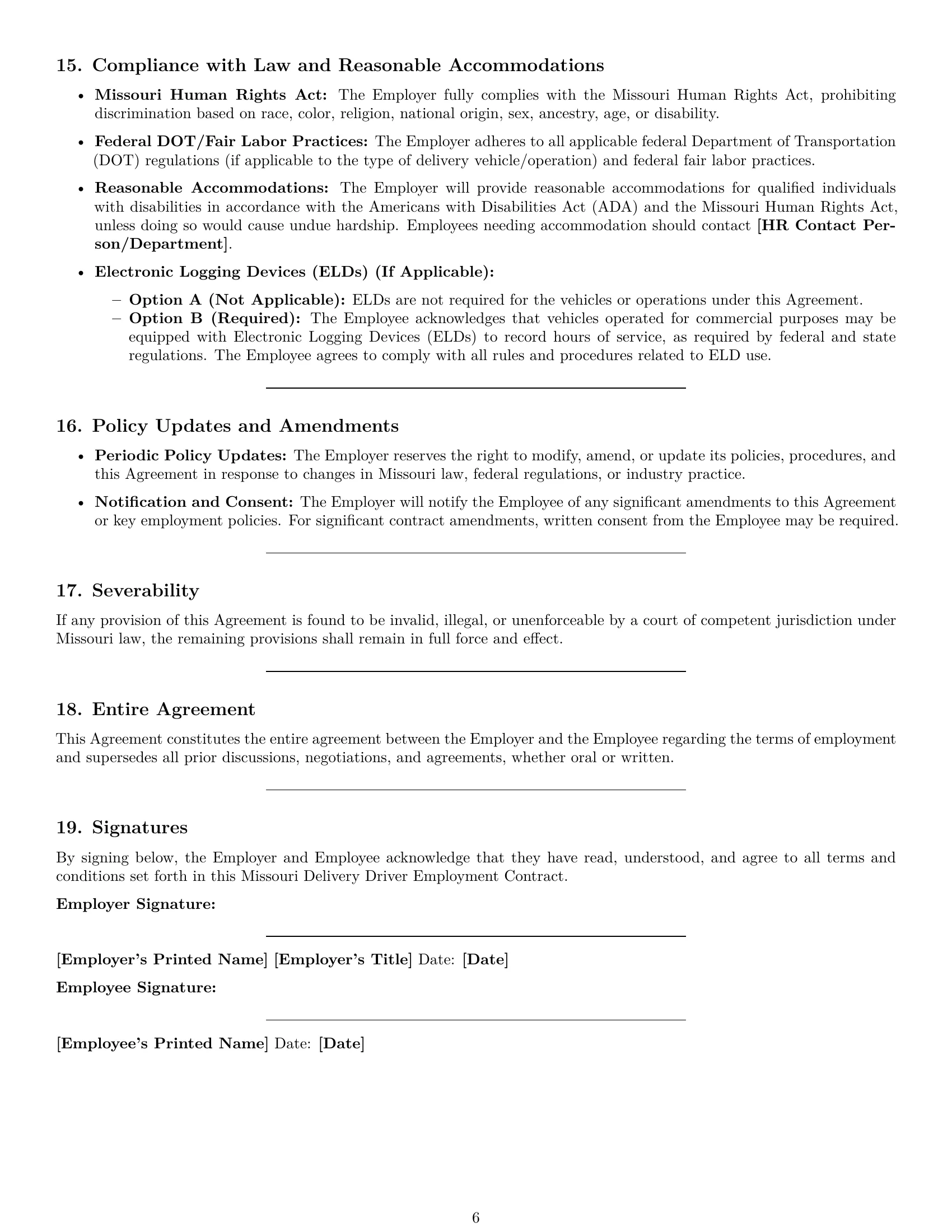 Preview page 6 of Pro Missouri delivery driver employment contract template