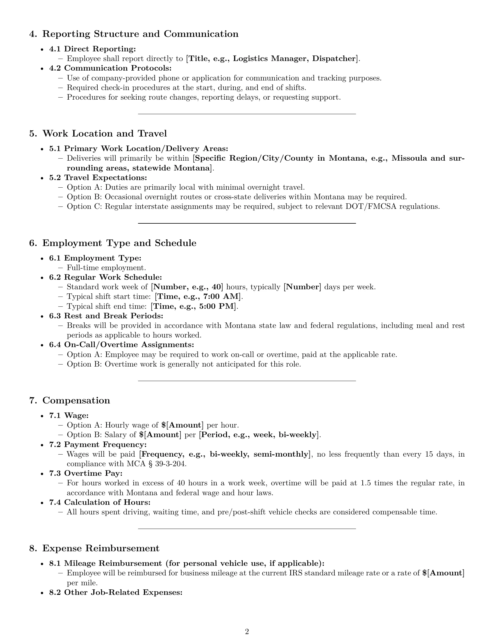 Preview page 2 of Pro Montana delivery driver employment contract template