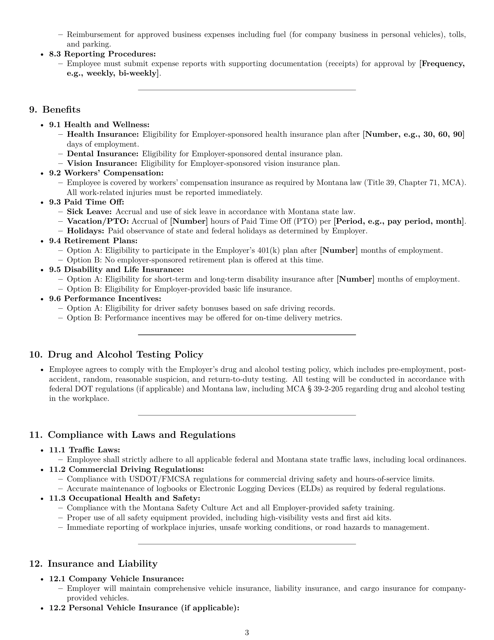 Preview page 3 of Pro Montana delivery driver employment contract template