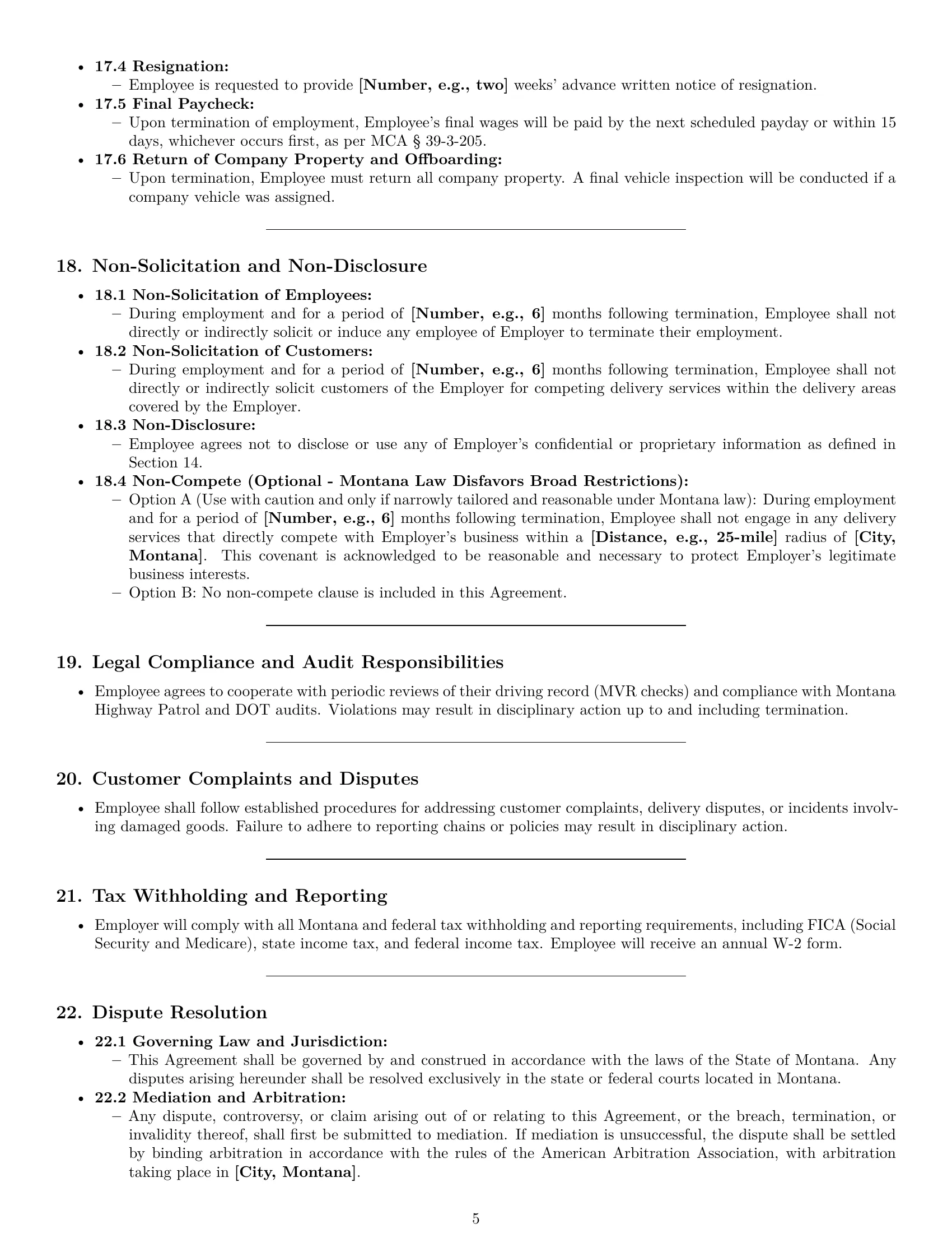 Preview page 5 of Pro Montana delivery driver employment contract template