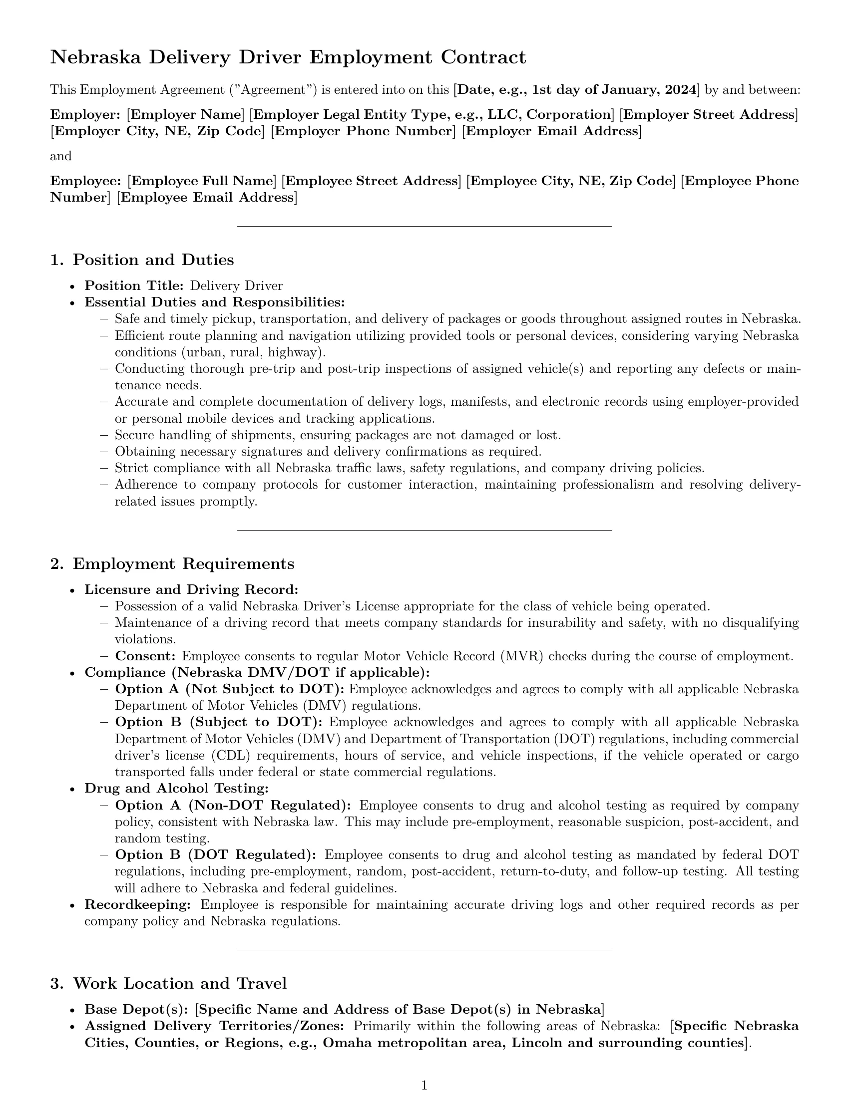 Preview page 1 of Pro Nebraska delivery driver employment contract template