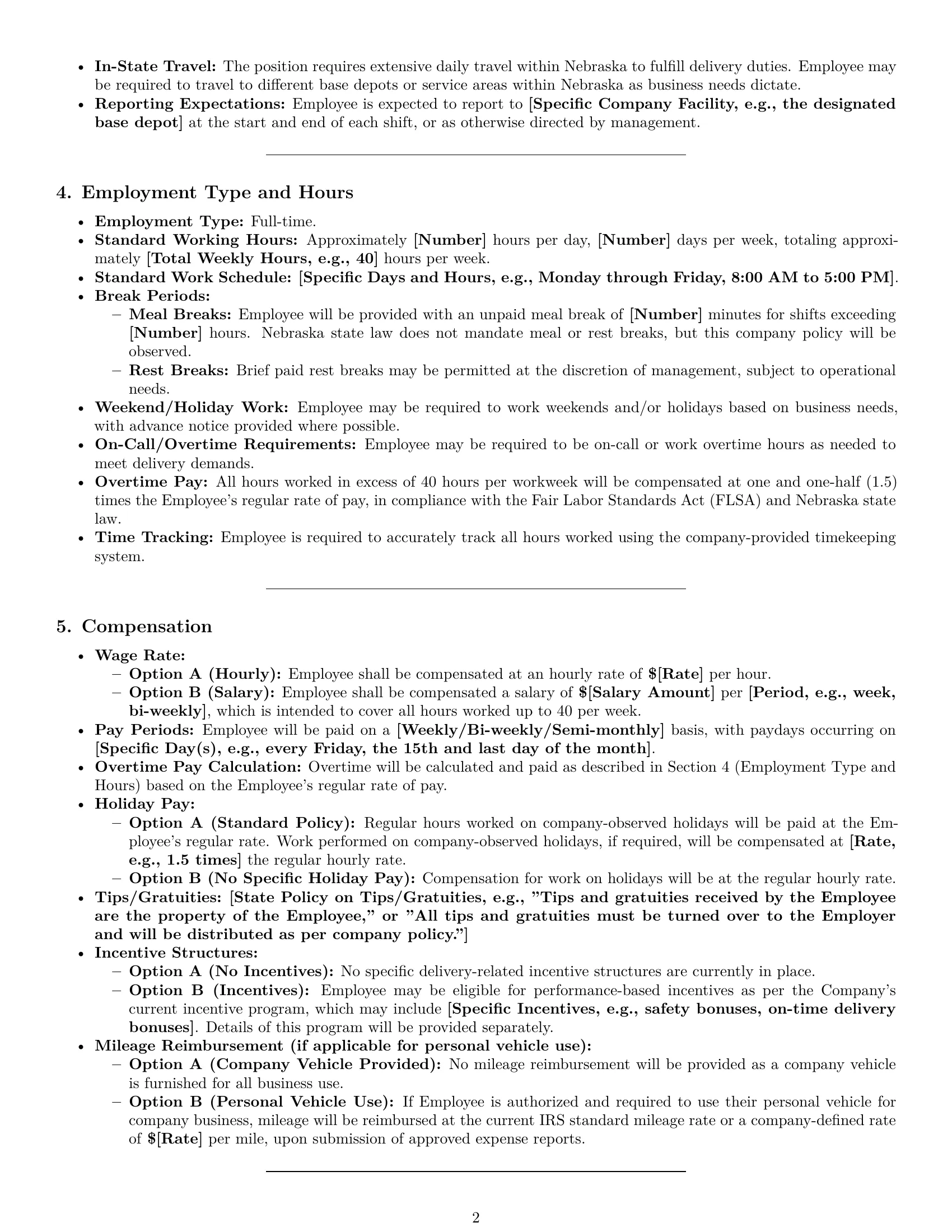 Preview page 2 of Pro Nebraska delivery driver employment contract template