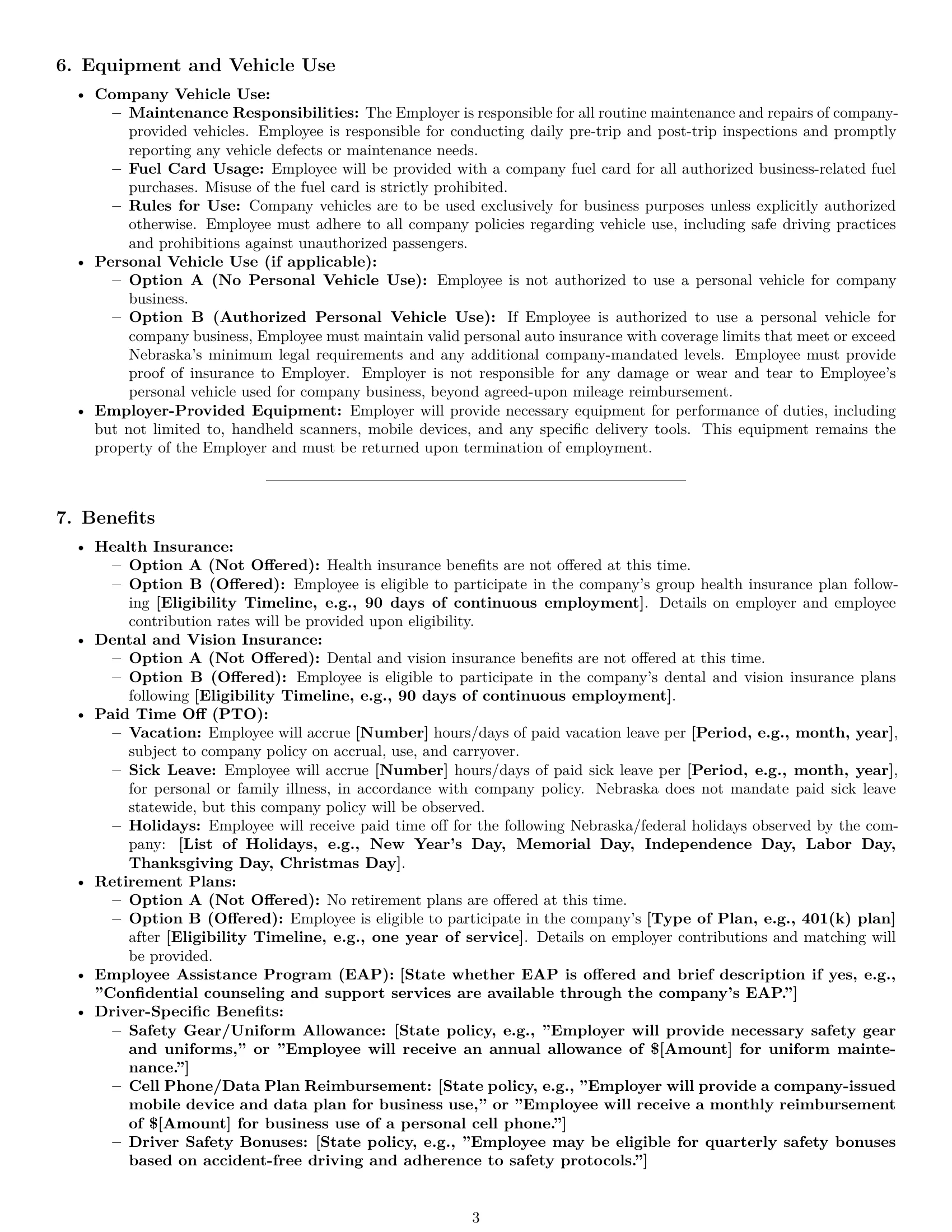 Preview page 3 of Pro Nebraska delivery driver employment contract template