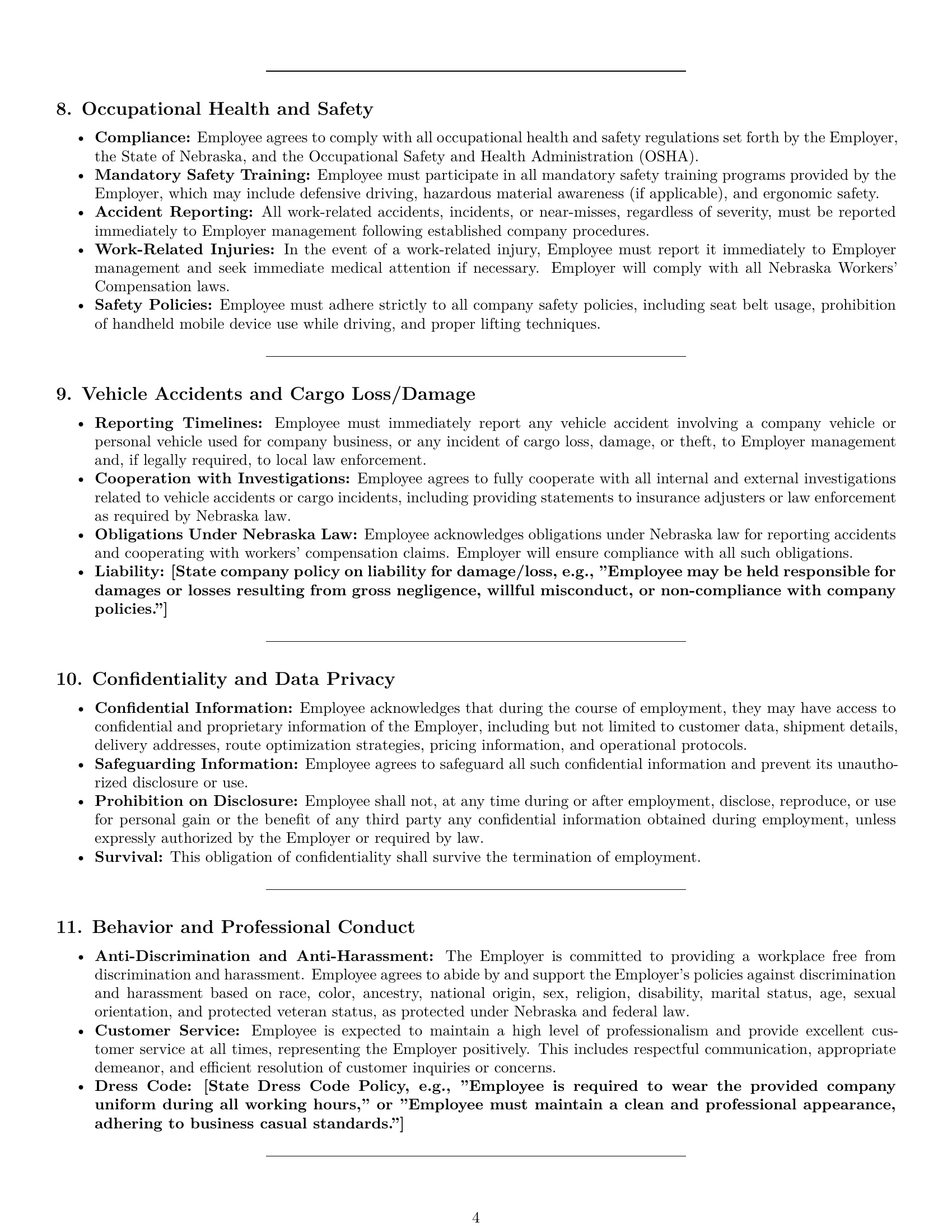 Preview page 4 of Pro Nebraska delivery driver employment contract template