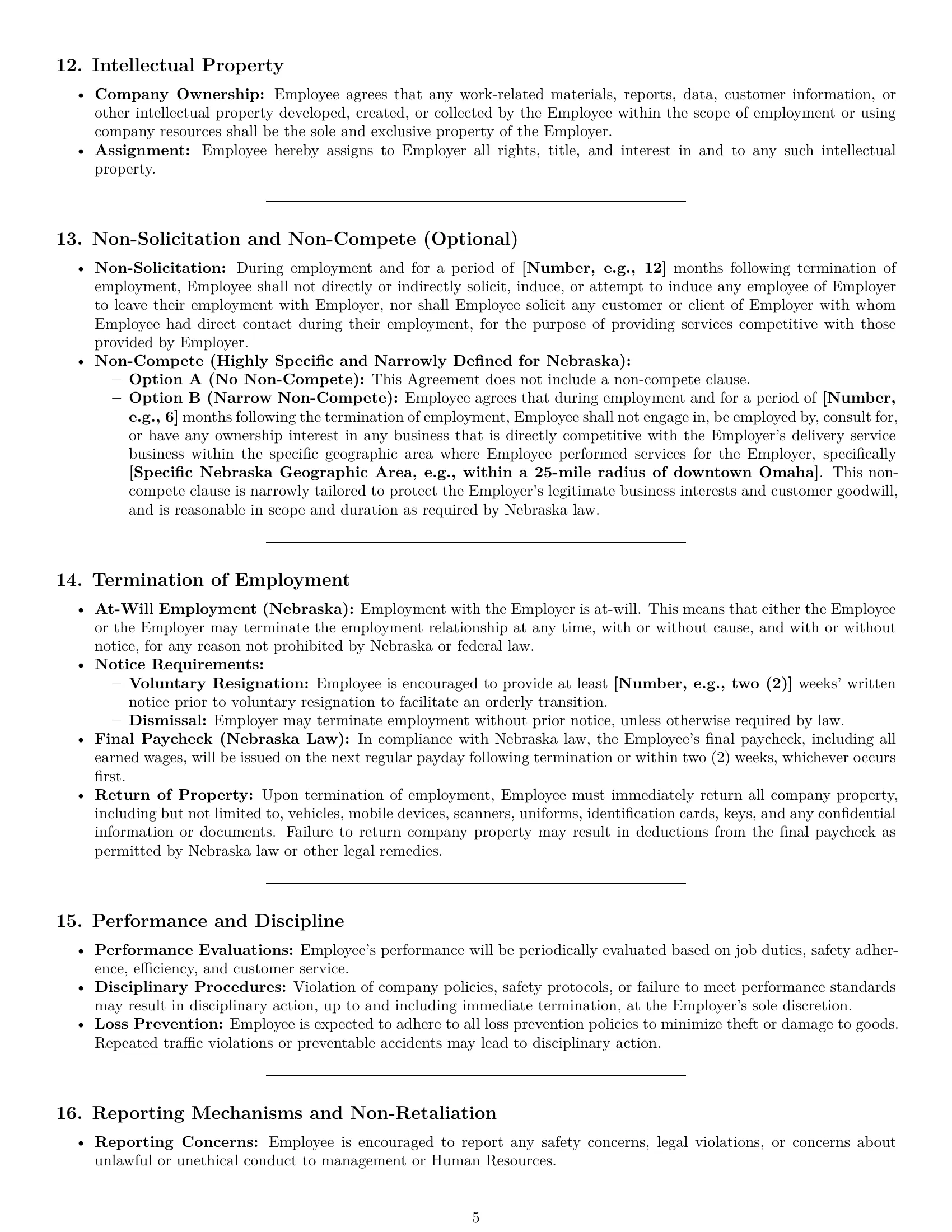 Preview page 5 of Pro Nebraska delivery driver employment contract template