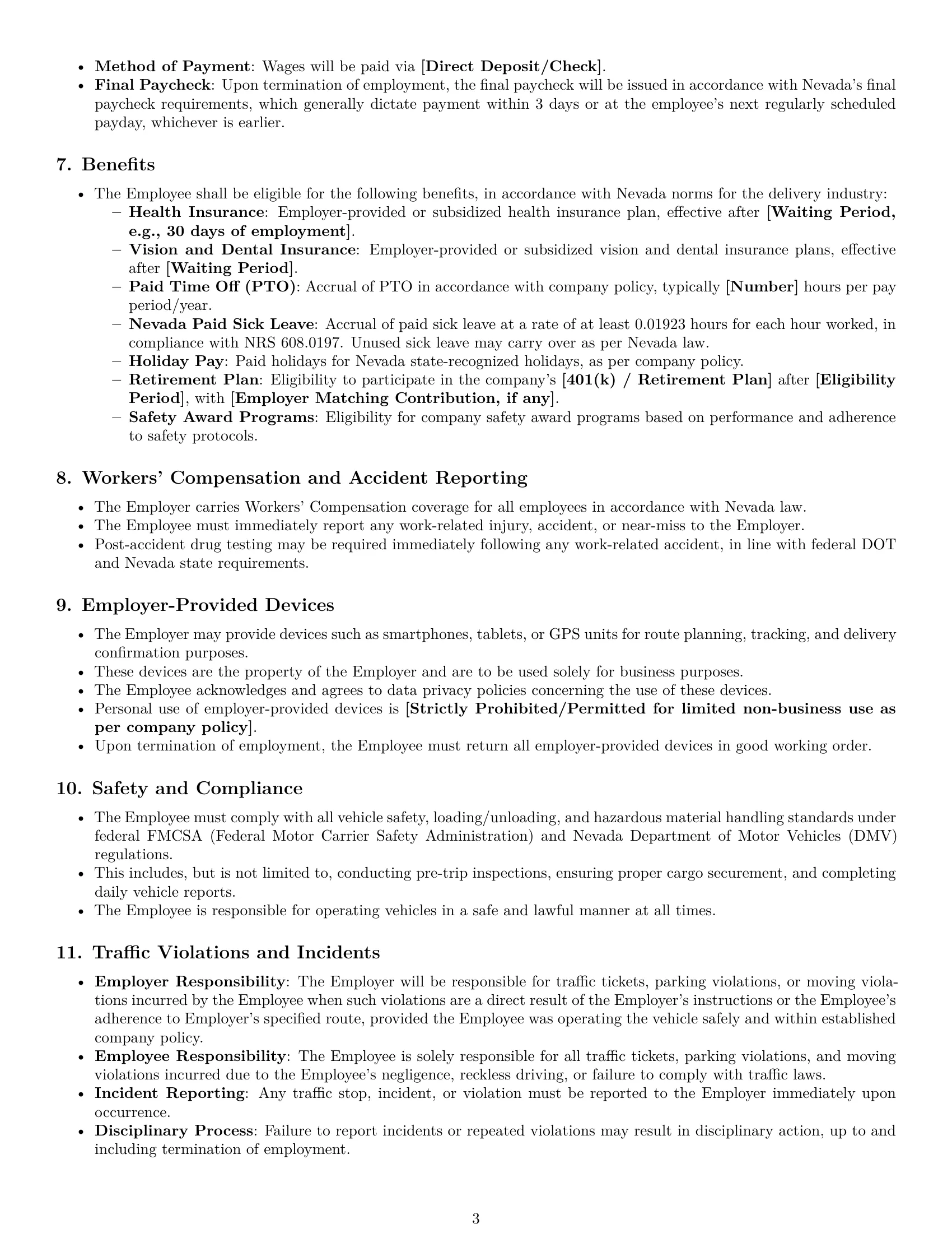 Preview page 3 of Pro Nevada delivery driver employment contract template