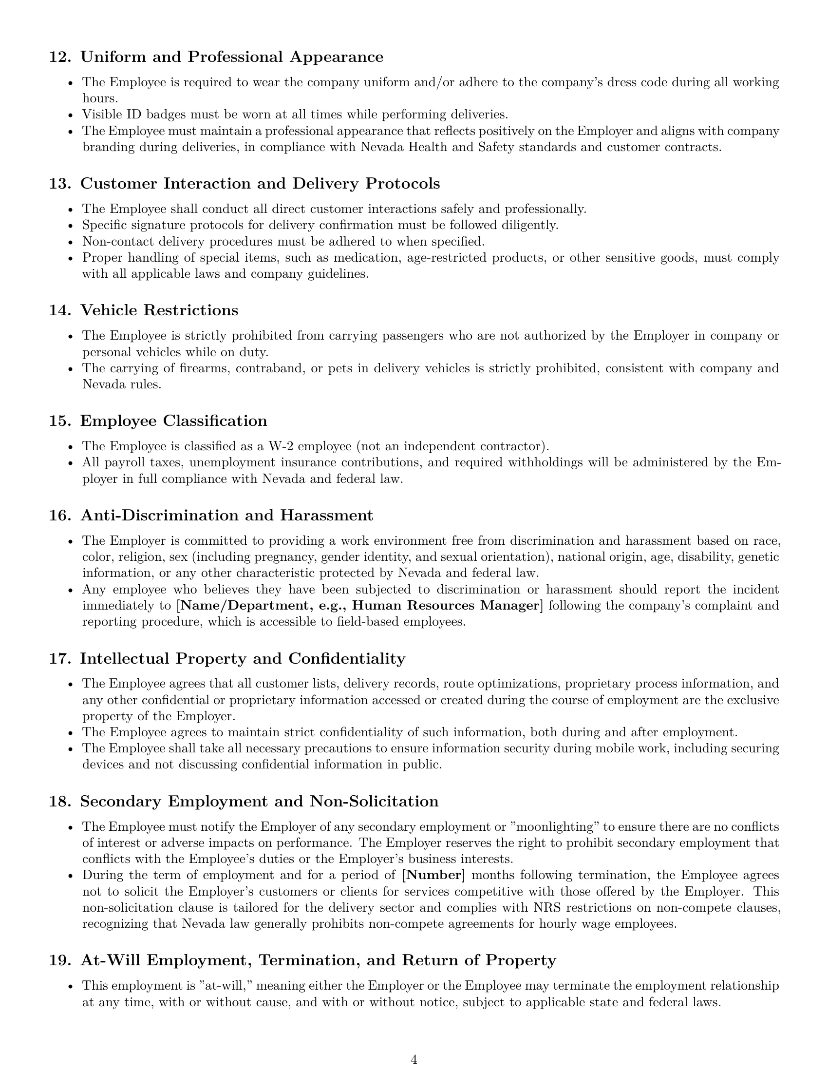 Preview page 4 of Pro Nevada delivery driver employment contract template