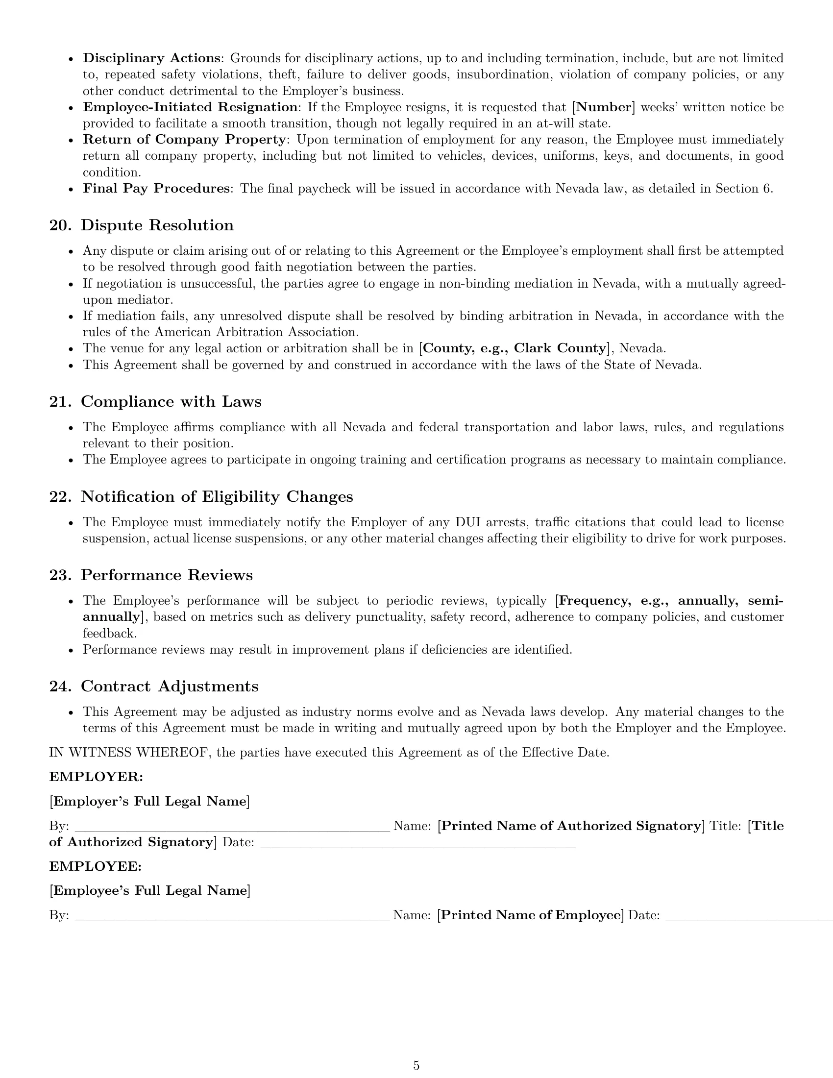 Preview page 5 of Pro Nevada delivery driver employment contract template