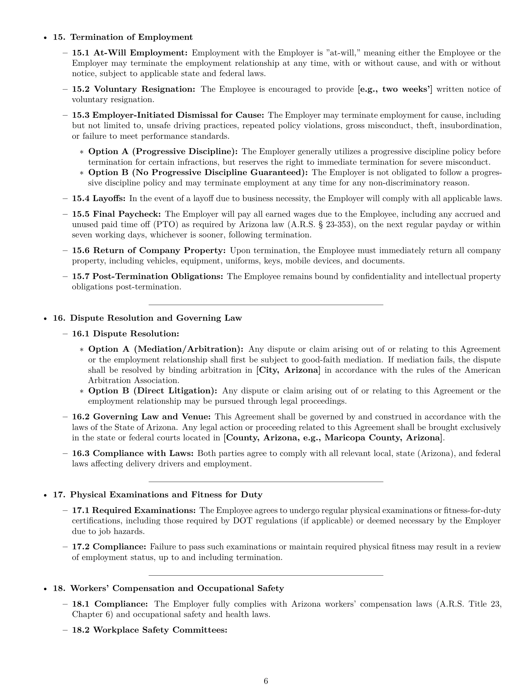 Preview page 6 of Pro Arizona delivery driver employment contract template