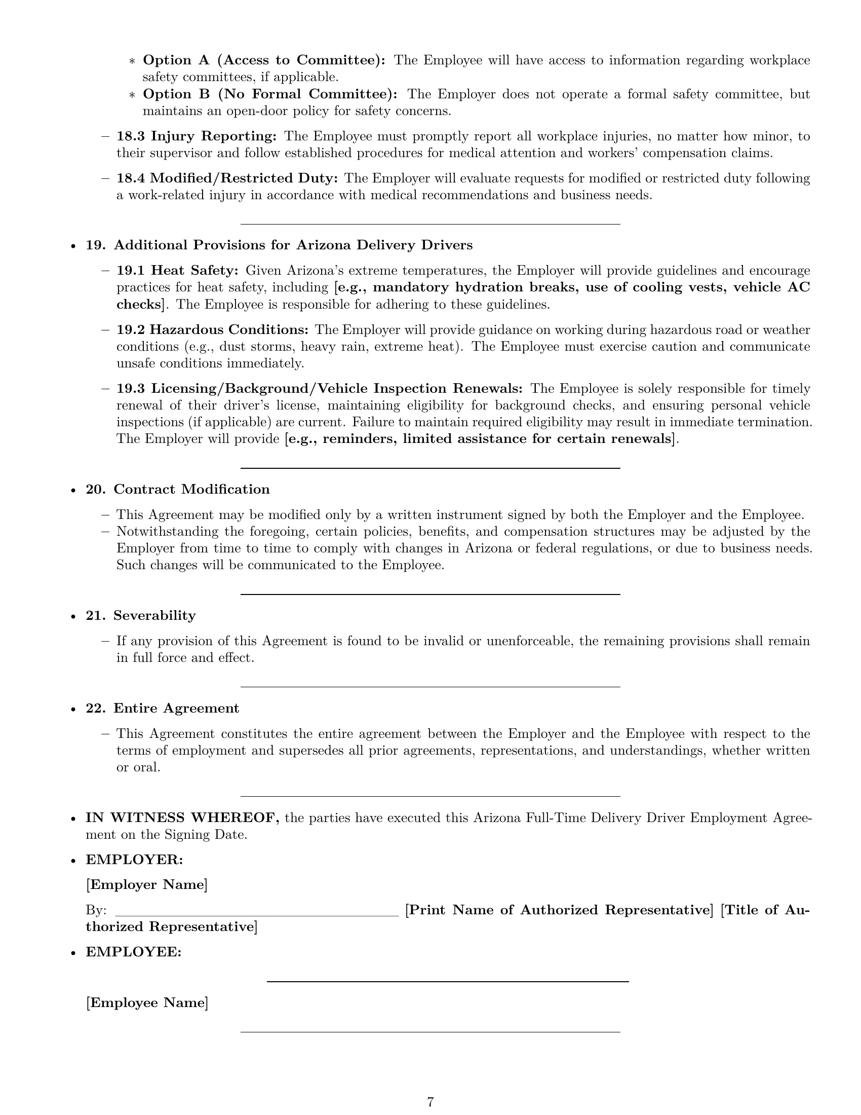 Preview page 7 of Pro Arizona delivery driver employment contract template