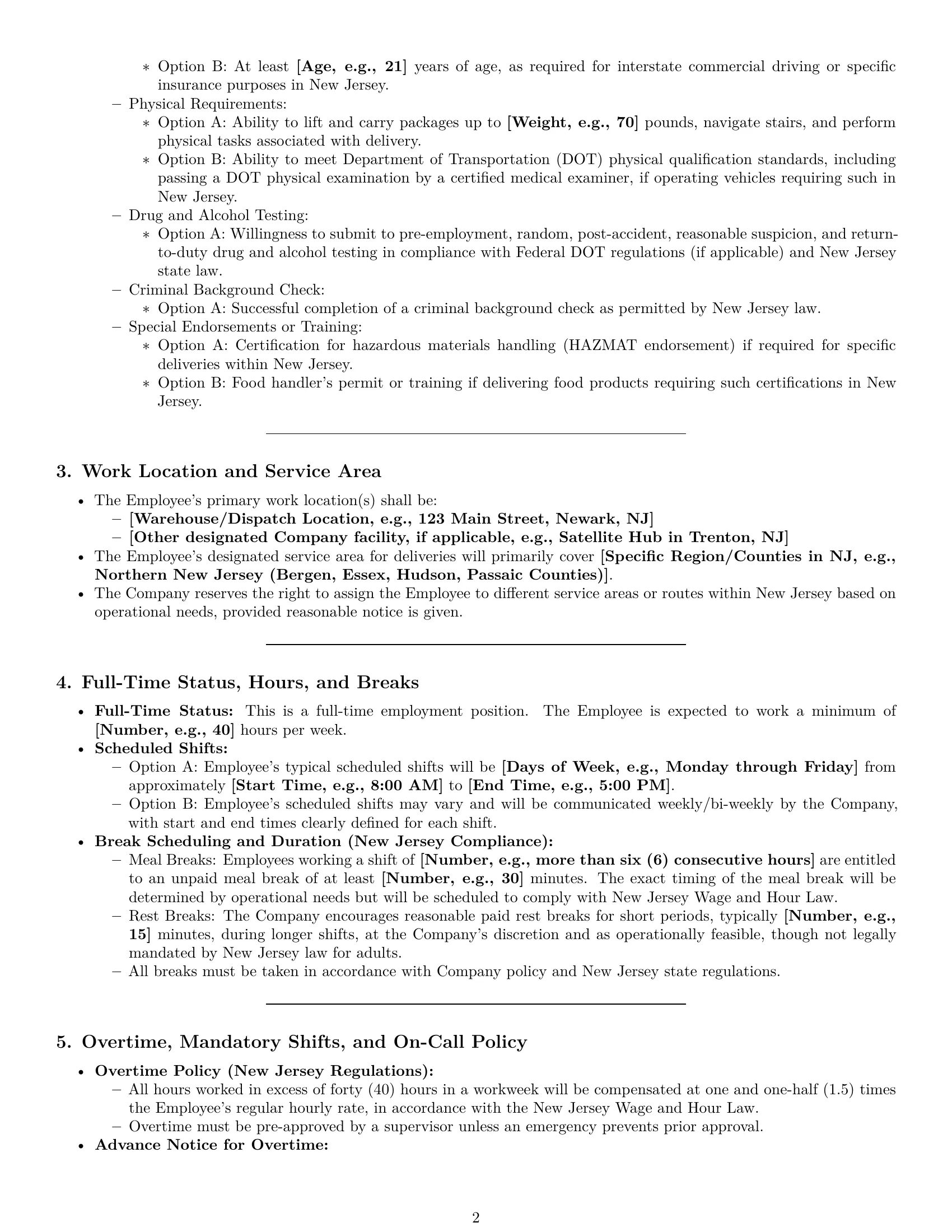 Preview page 2 of Pro New Jersey delivery driver employment contract template