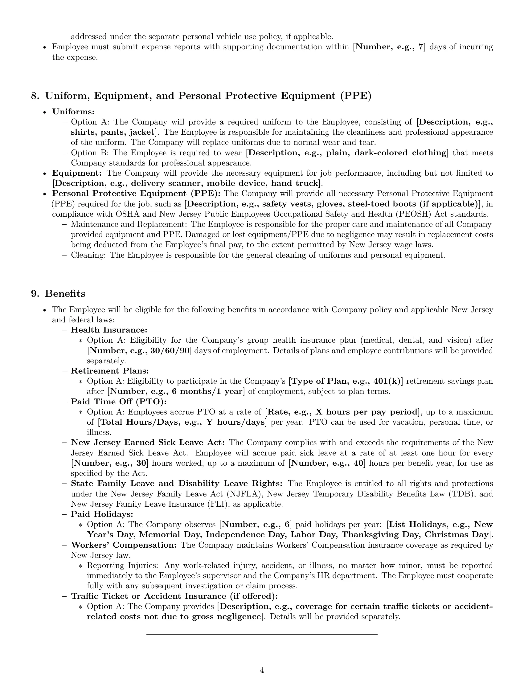 Preview page 4 of Pro New Jersey delivery driver employment contract template
