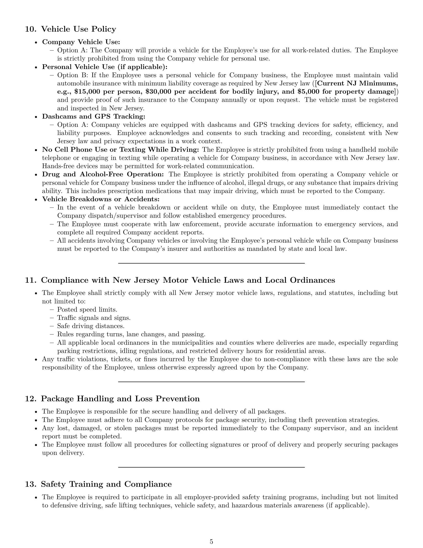Preview page 5 of Pro New Jersey delivery driver employment contract template