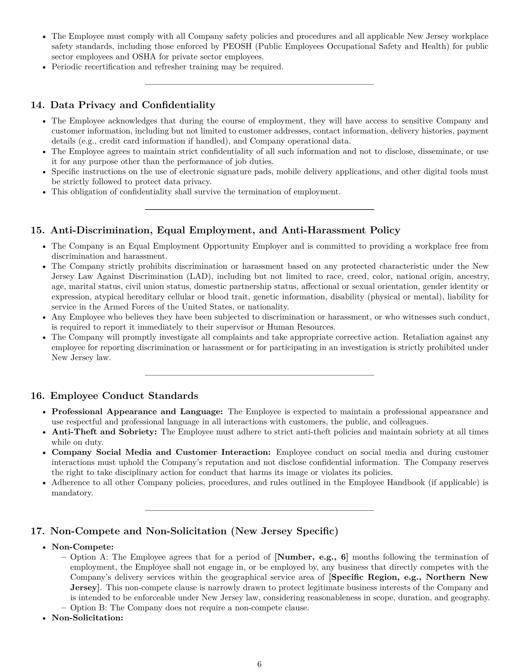 Preview page 6 of Pro New Jersey delivery driver employment contract template