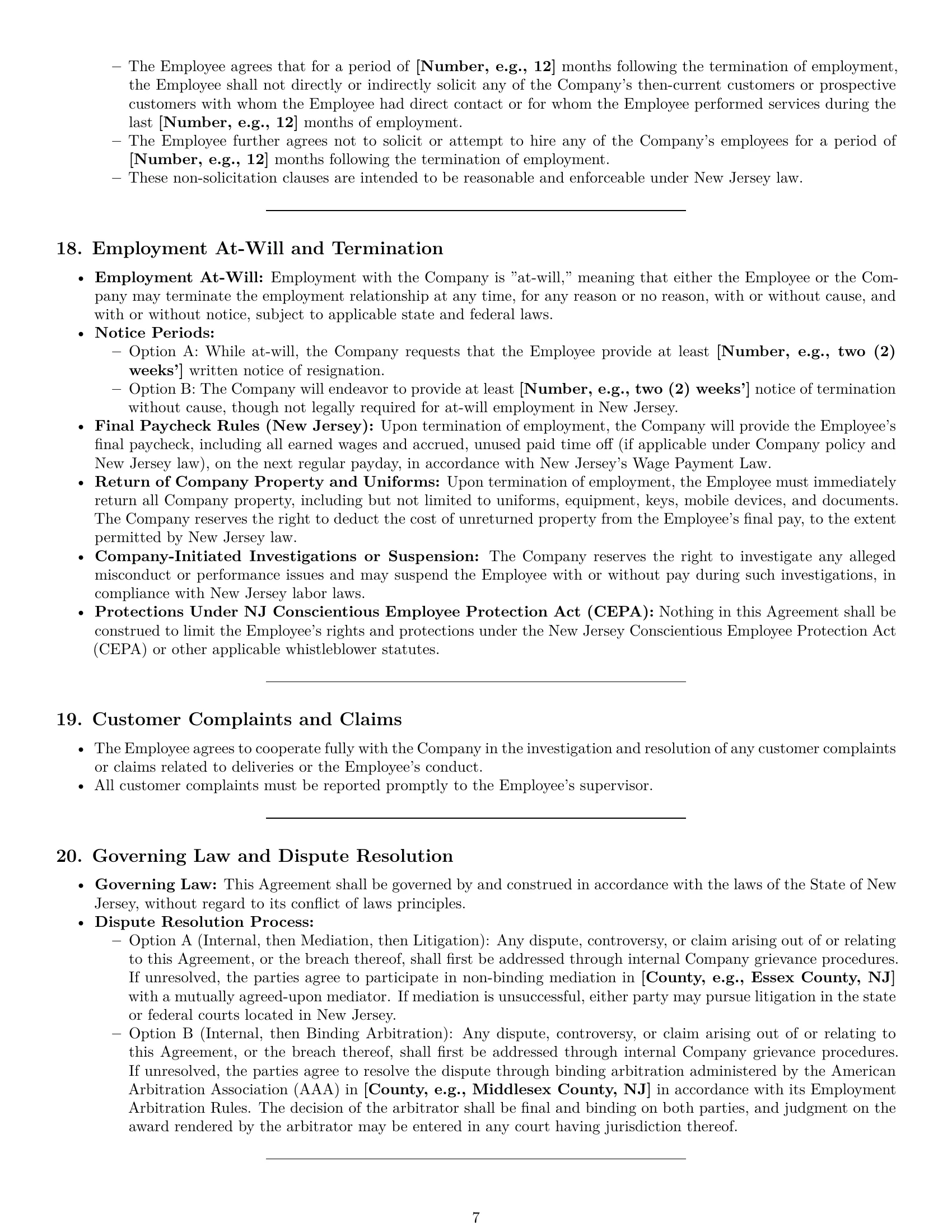 Preview page 7 of Pro New Jersey delivery driver employment contract template