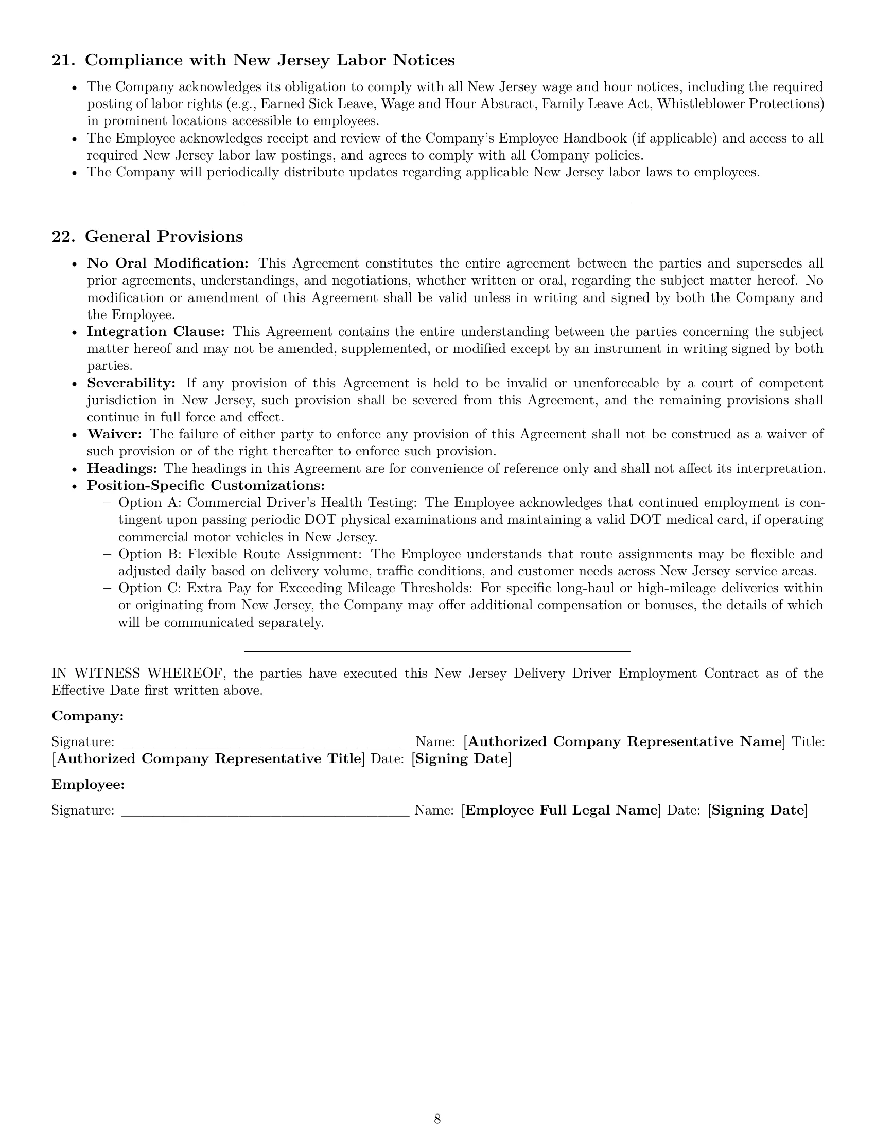 Preview page 8 of Pro New Jersey delivery driver employment contract template