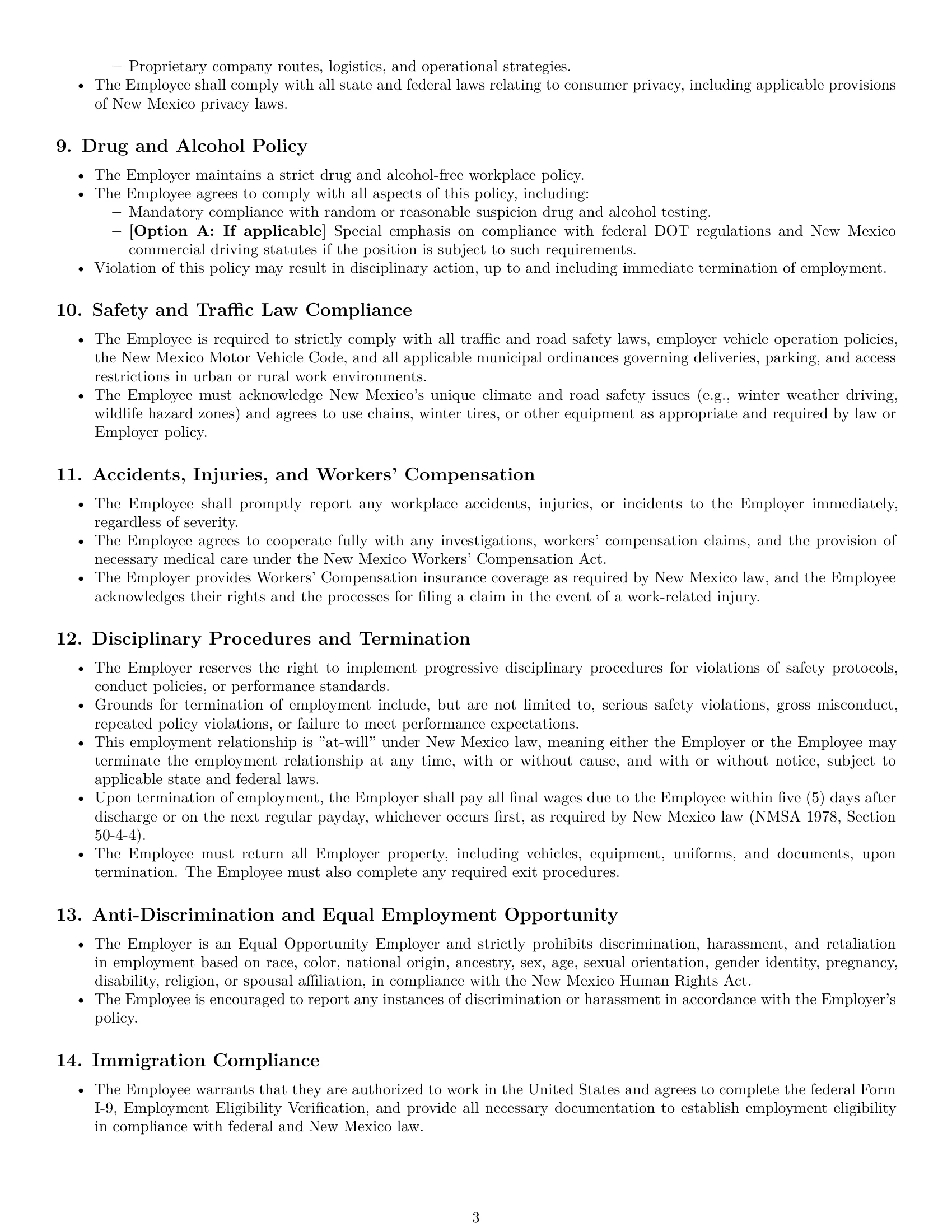 Preview page 3 of Pro New Mexico delivery driver employment contract template