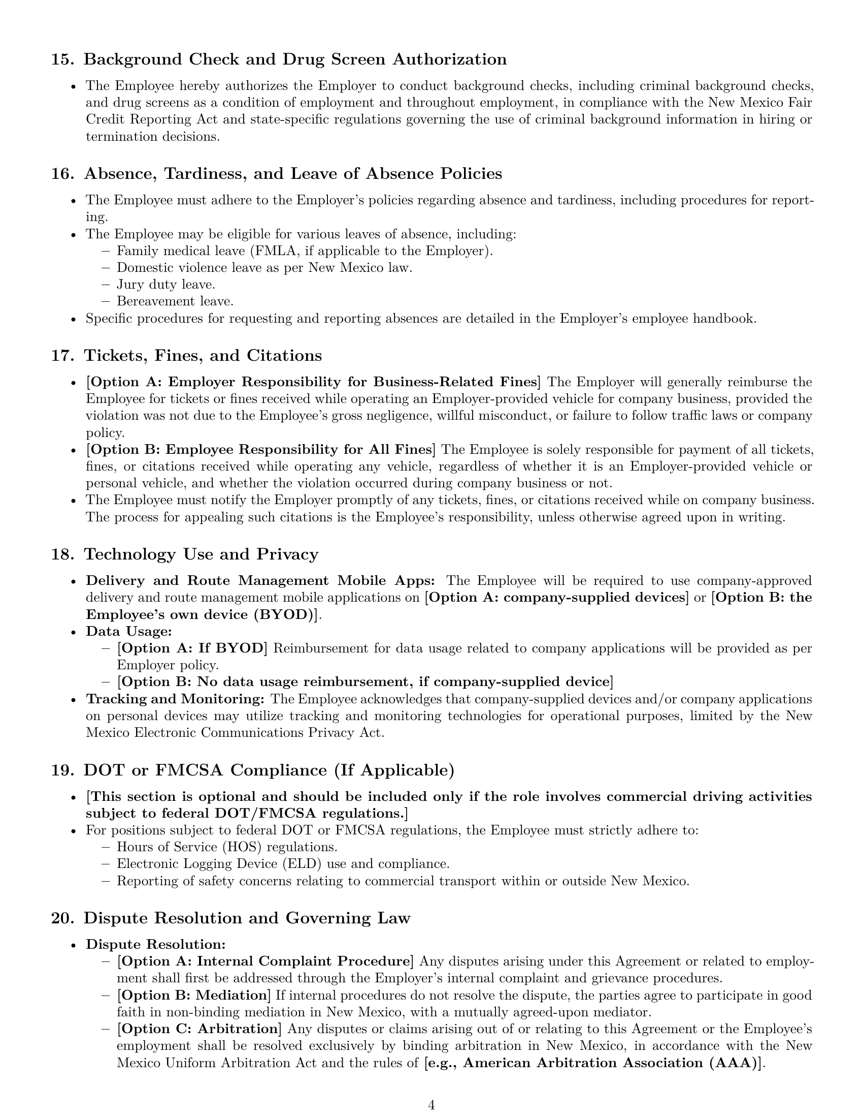 Preview page 4 of Pro New Mexico delivery driver employment contract template