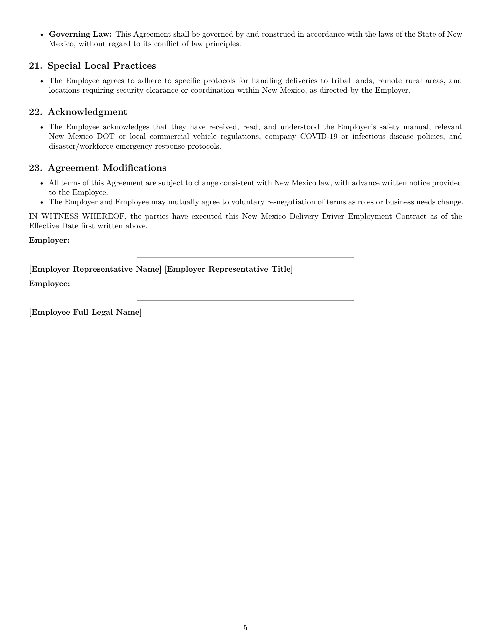 Preview page 5 of Pro New Mexico delivery driver employment contract template