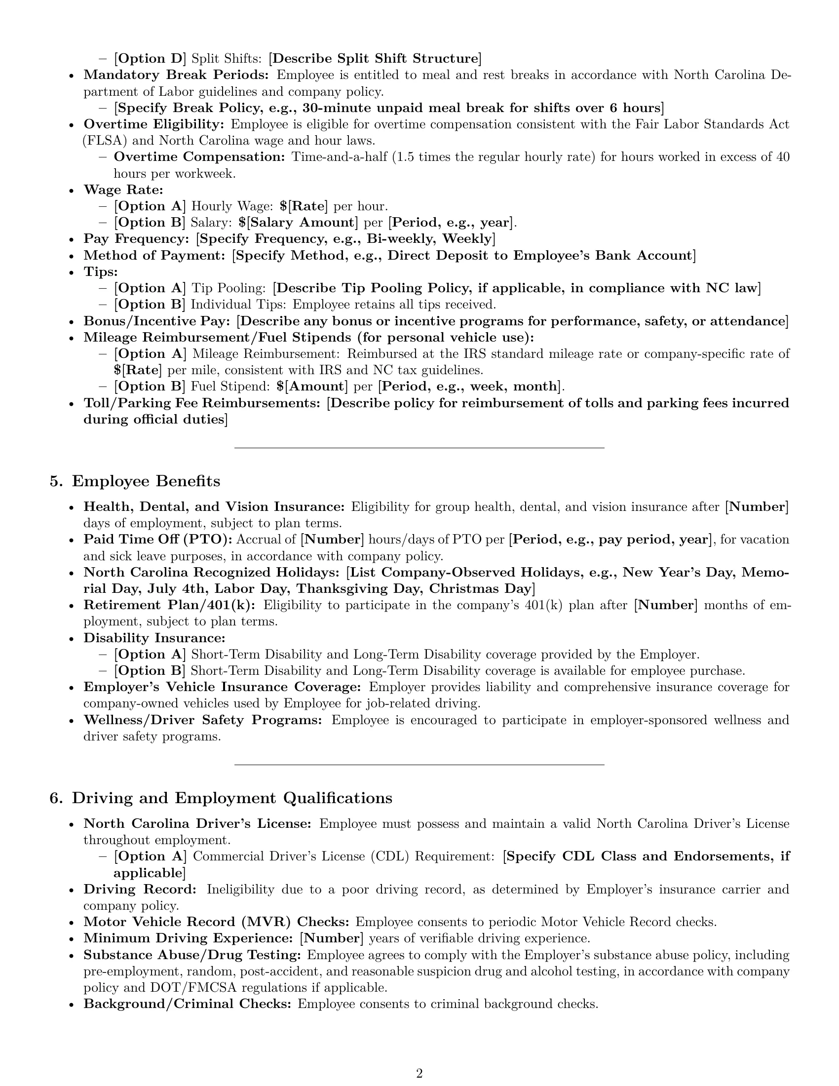 Preview page 2 of Pro North Carolina delivery driver employment contract template