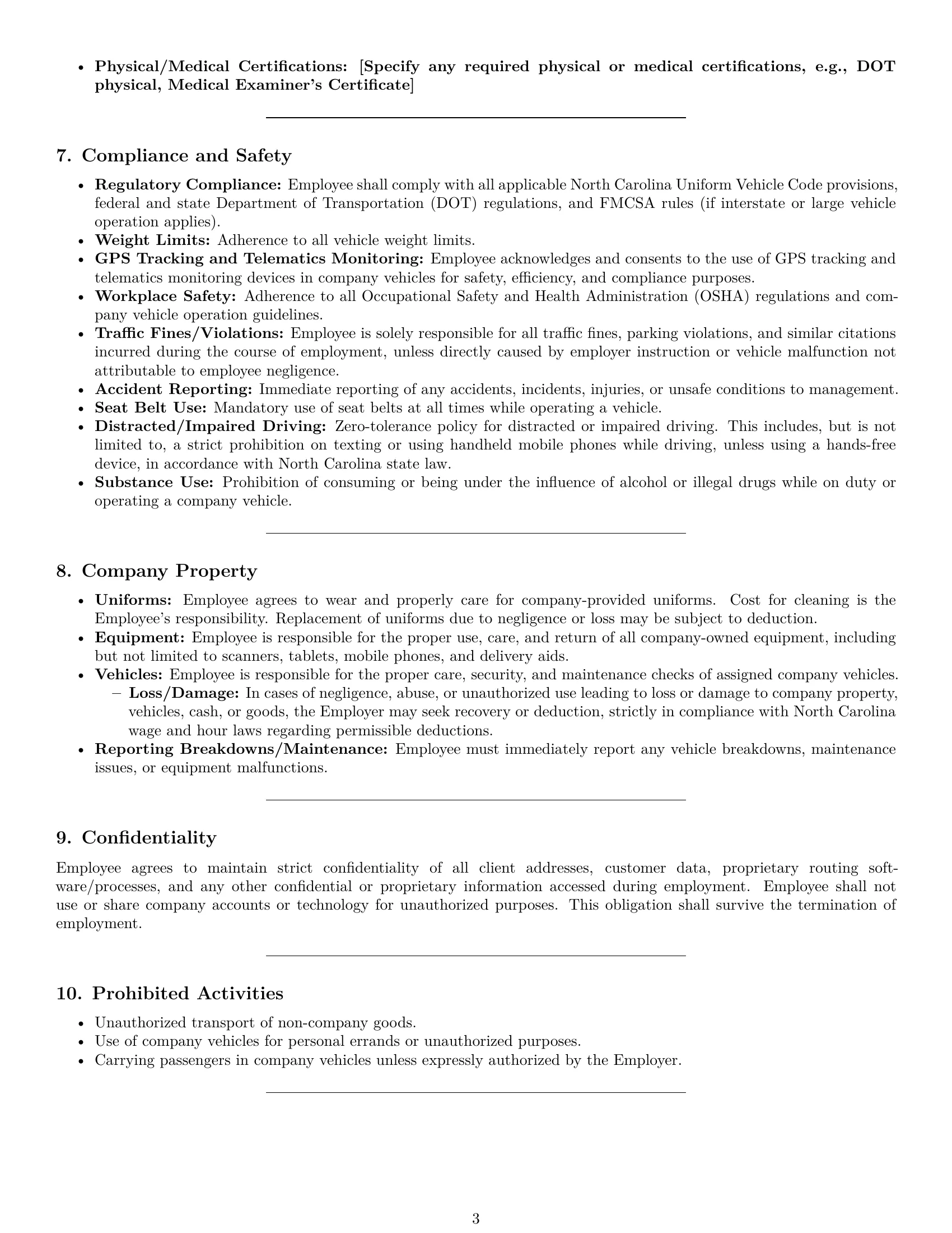 Preview page 3 of Pro North Carolina delivery driver employment contract template