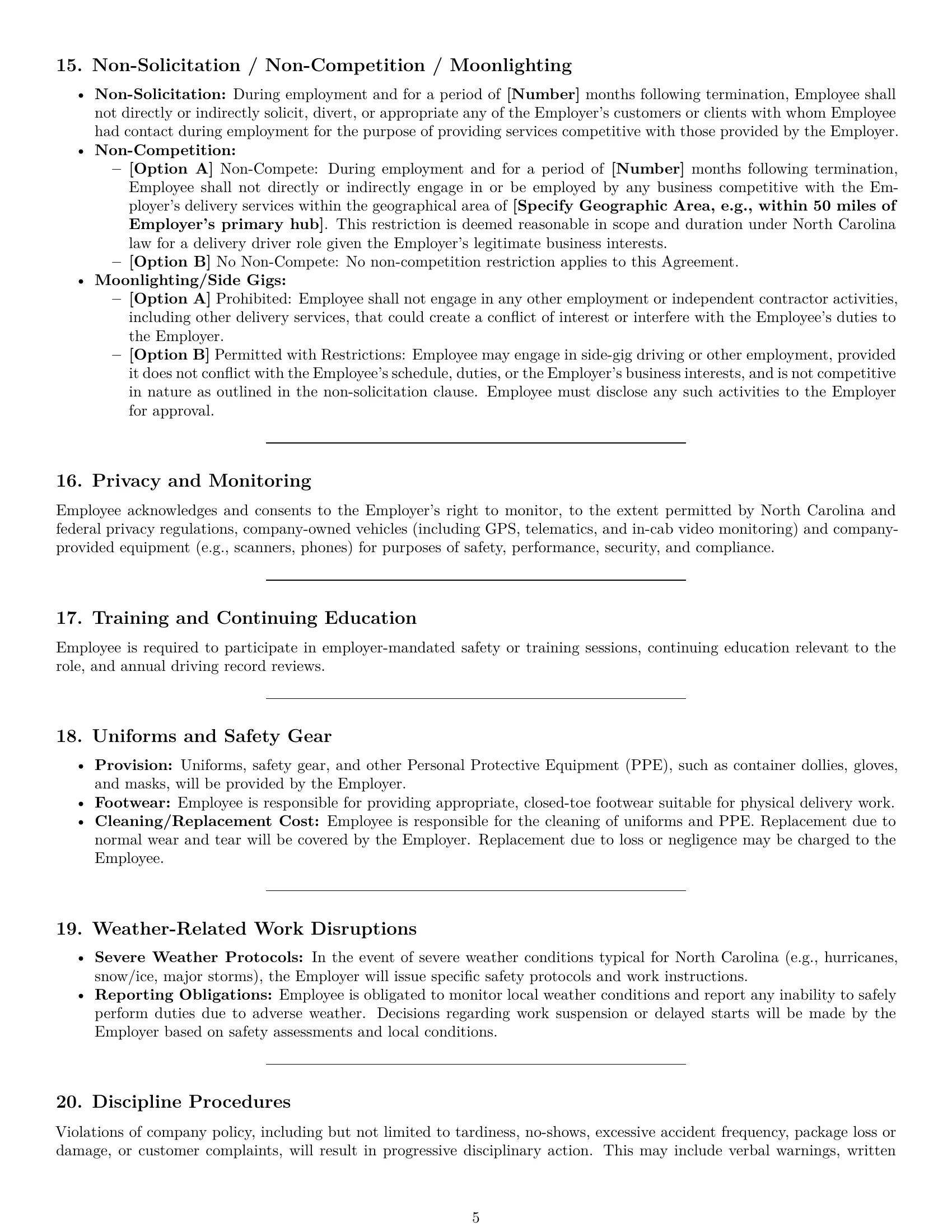 Preview page 5 of Pro North Carolina delivery driver employment contract template