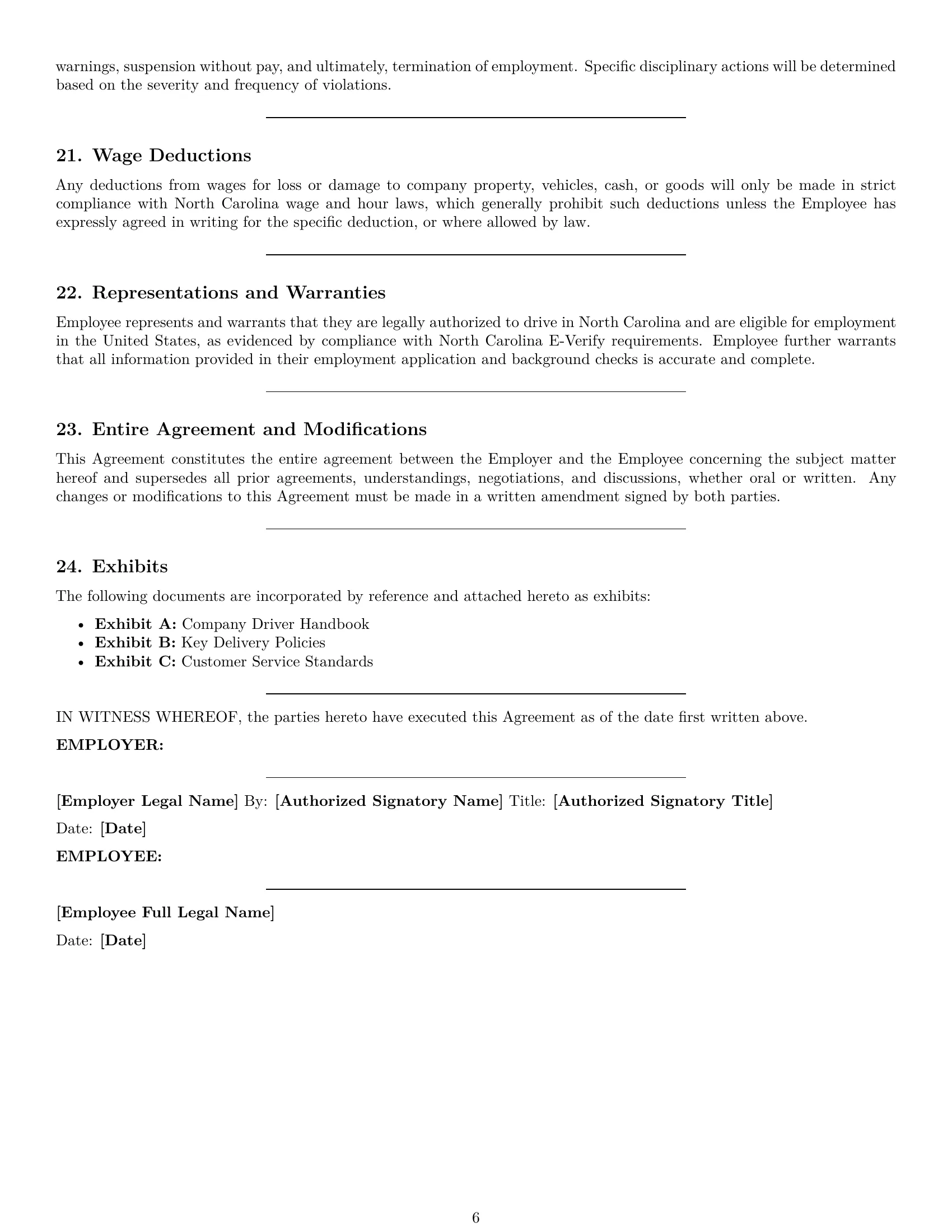 Preview page 6 of Pro North Carolina delivery driver employment contract template