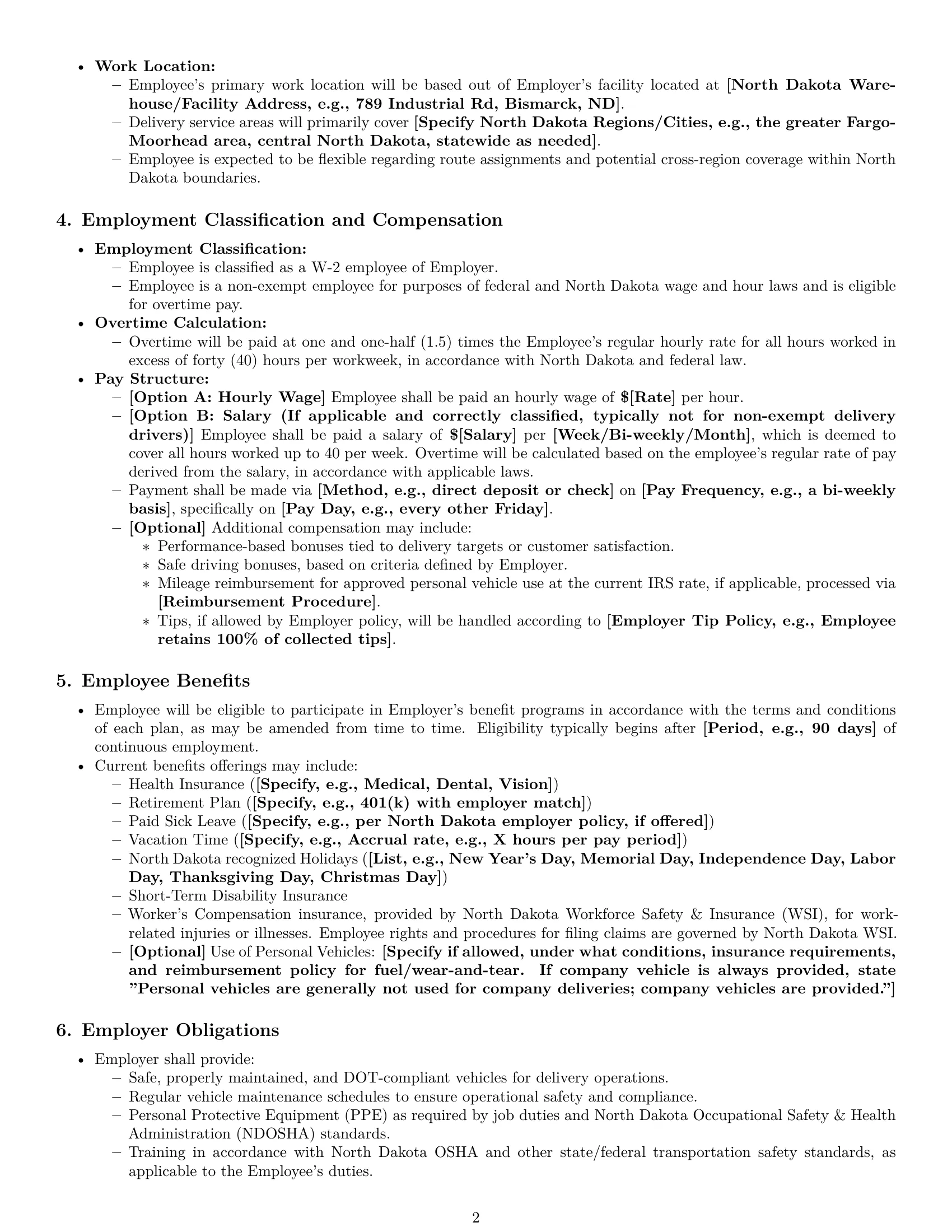 Preview page 2 of Pro North Dakota delivery driver employment contract template