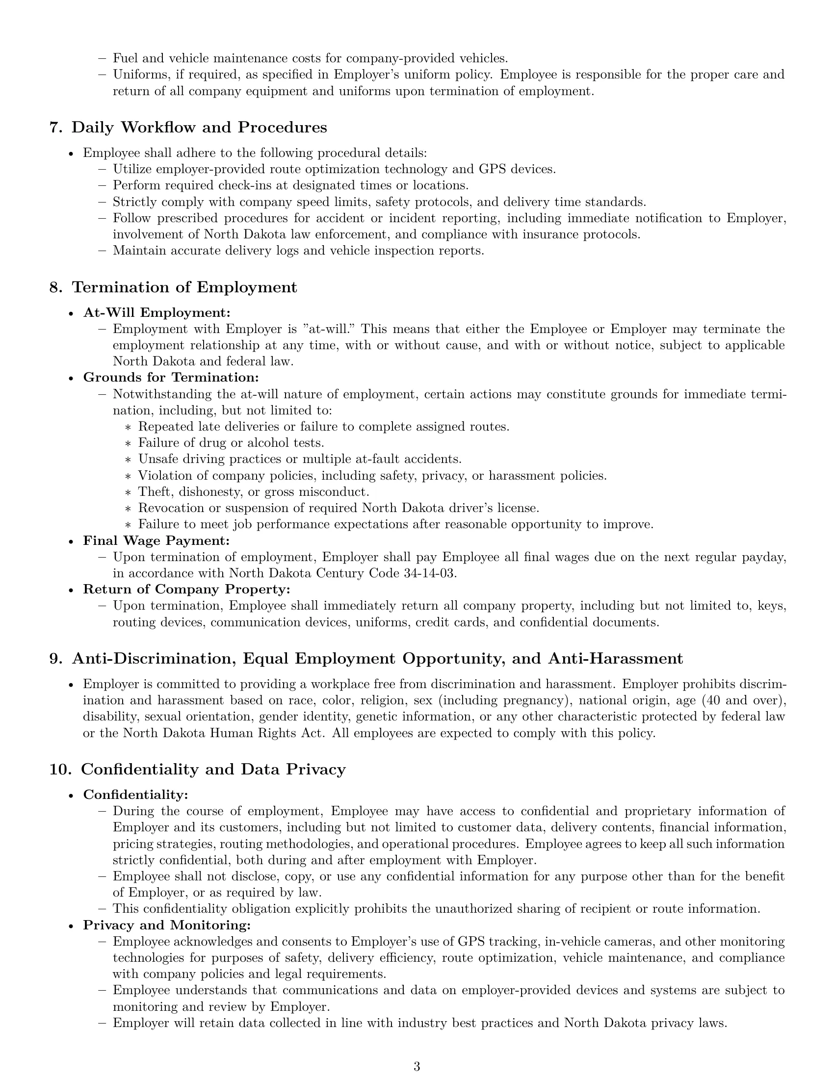 Preview page 3 of Pro North Dakota delivery driver employment contract template