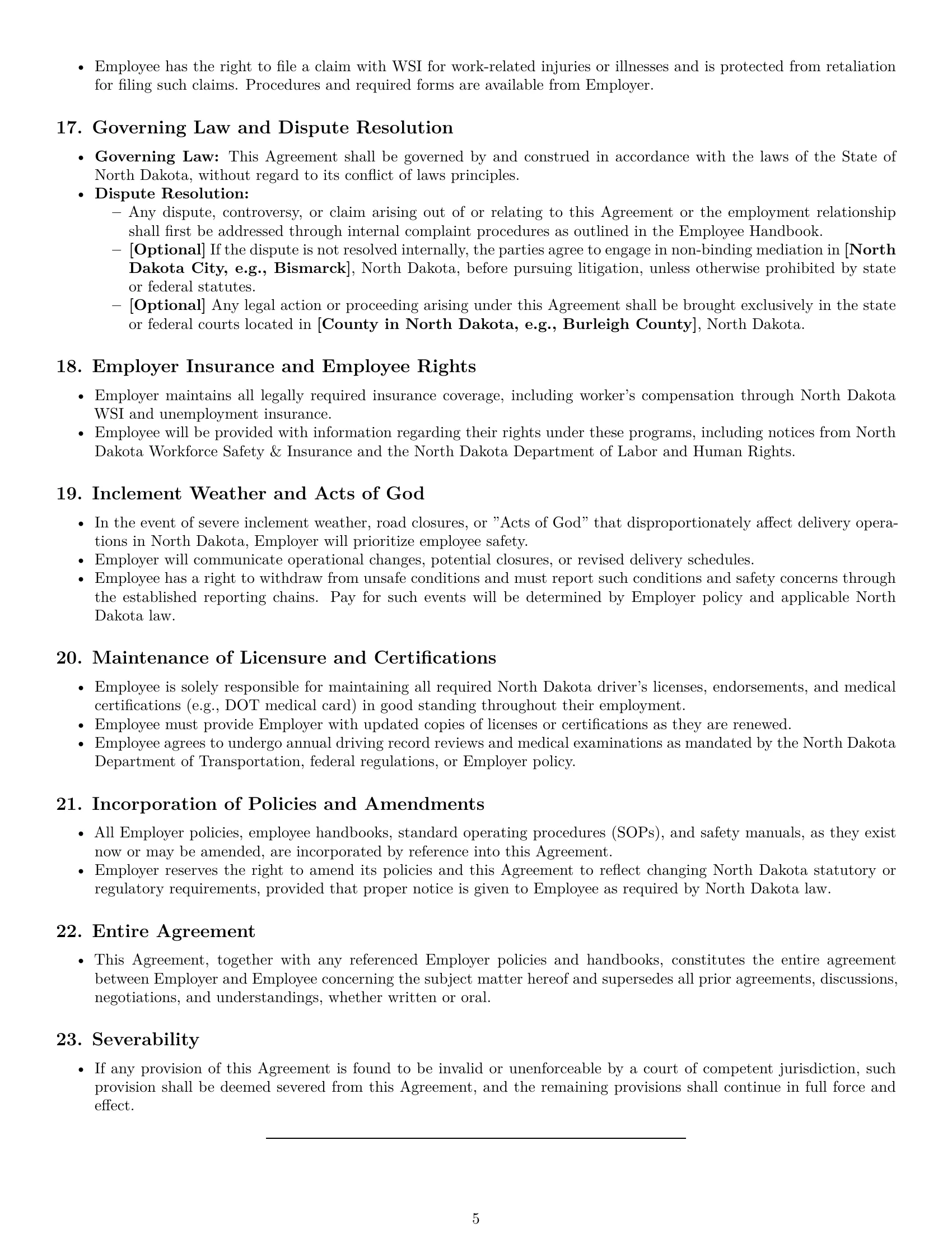 Preview page 5 of Pro North Dakota delivery driver employment contract template