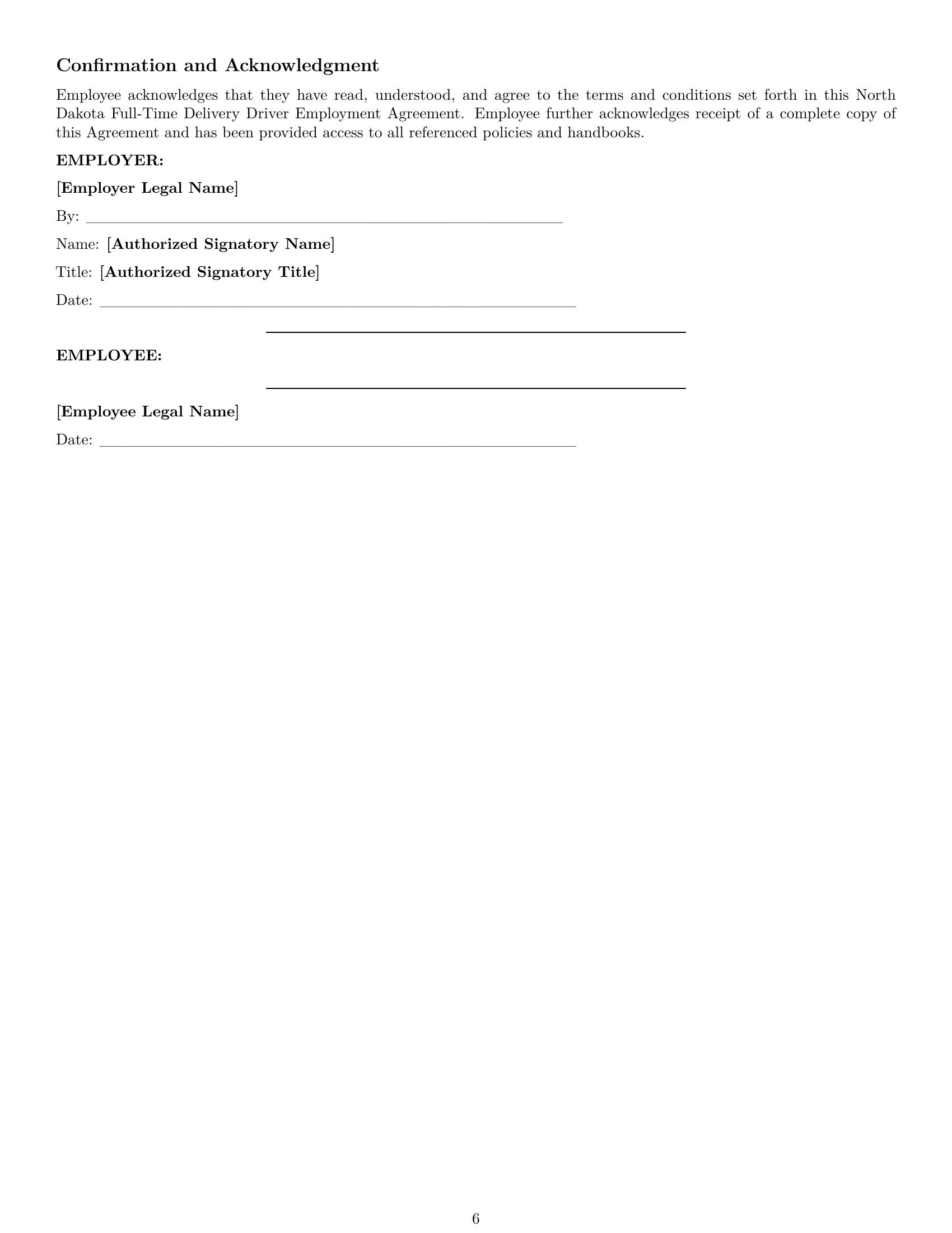 Preview page 6 of Pro North Dakota delivery driver employment contract template