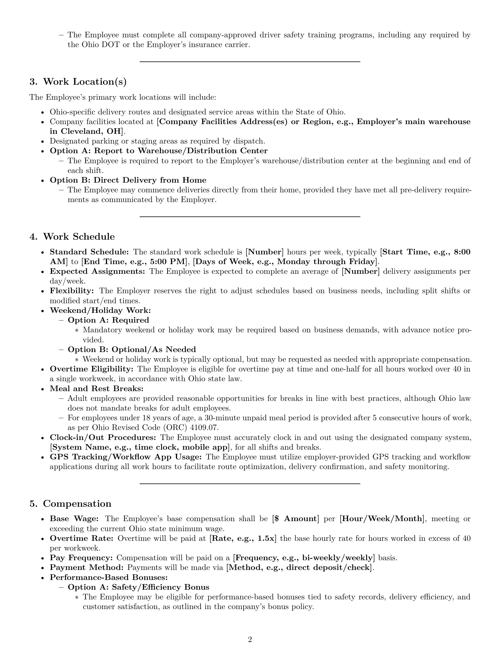 Preview page 2 of Pro Ohio delivery driver employment contract template