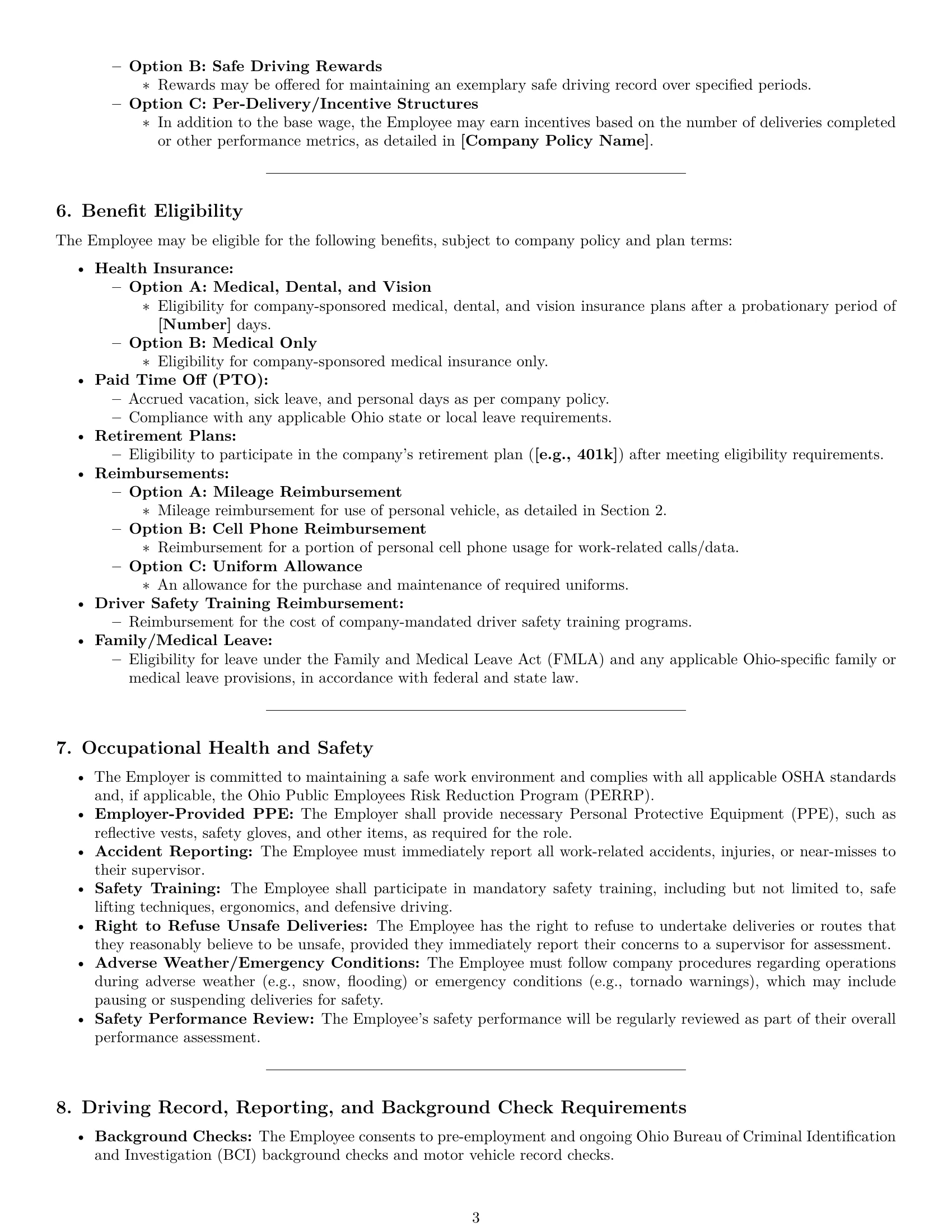 Preview page 3 of Pro Ohio delivery driver employment contract template