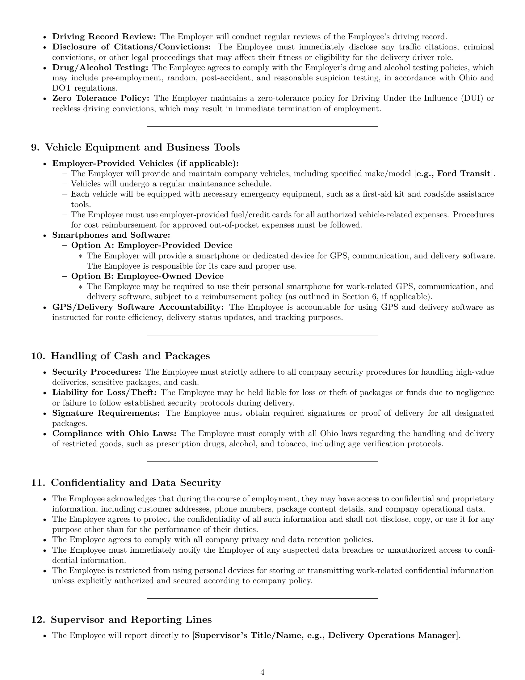 Preview page 4 of Pro Ohio delivery driver employment contract template