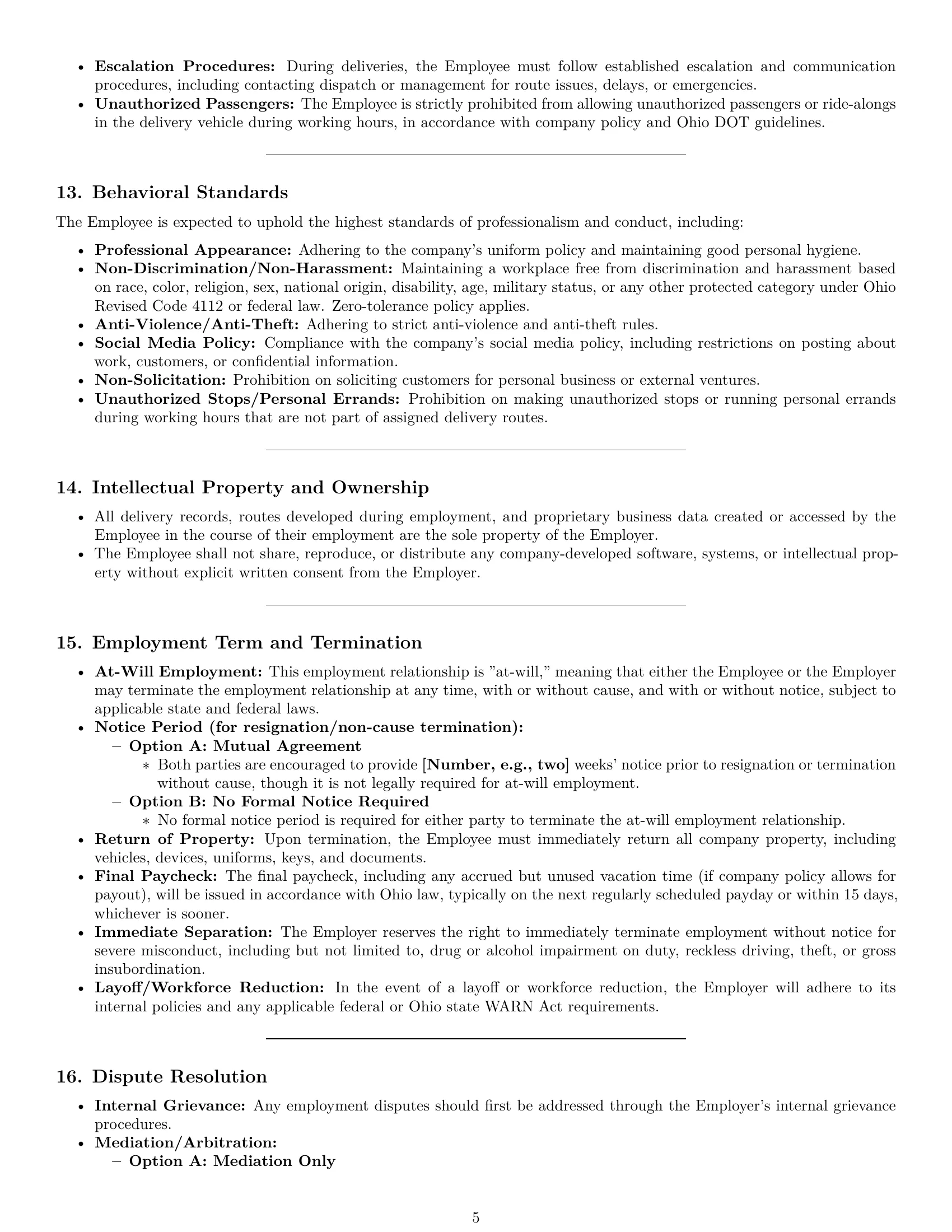 Preview page 5 of Pro Ohio delivery driver employment contract template