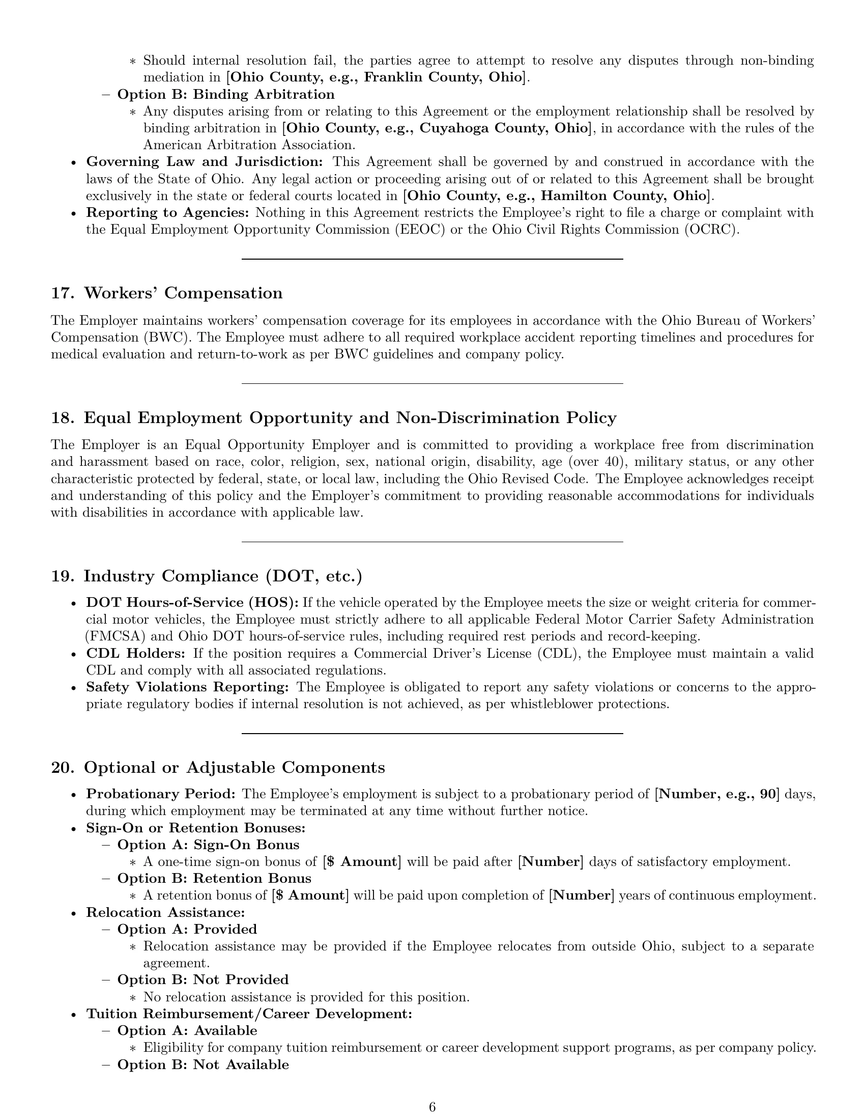 Preview page 6 of Pro Ohio delivery driver employment contract template