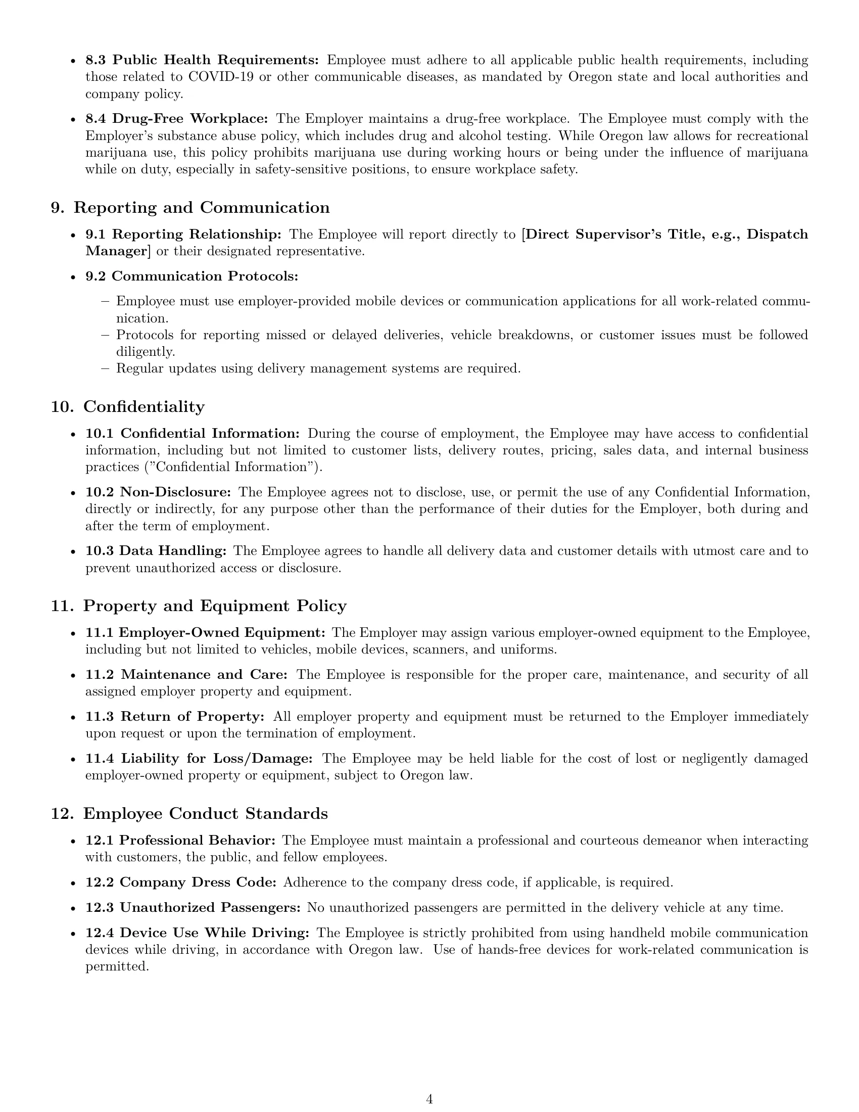 Preview page 4 of Pro Oregon delivery driver employment contract template