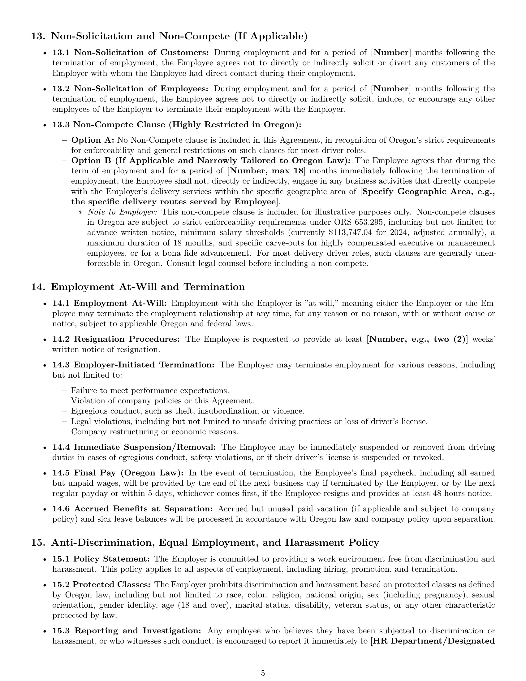 Preview page 5 of Pro Oregon delivery driver employment contract template