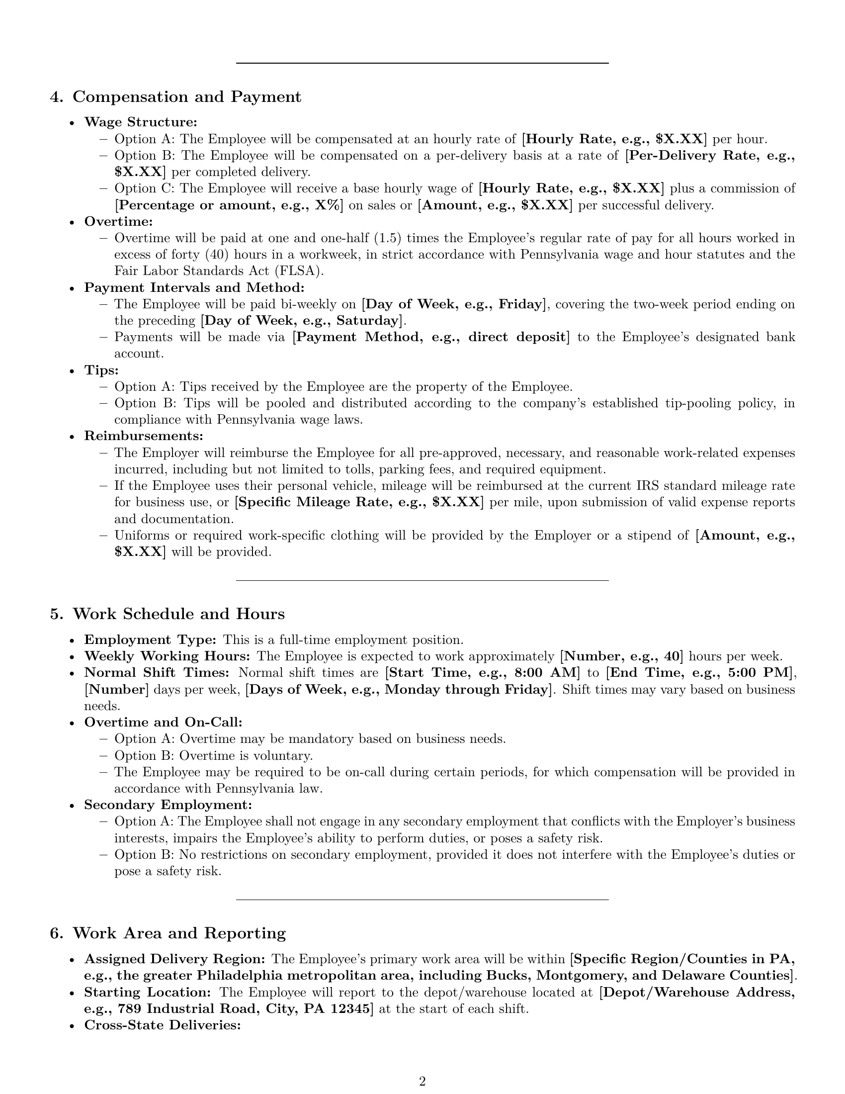 Preview page 2 of Pro Pennsylvania delivery driver employment contract template
