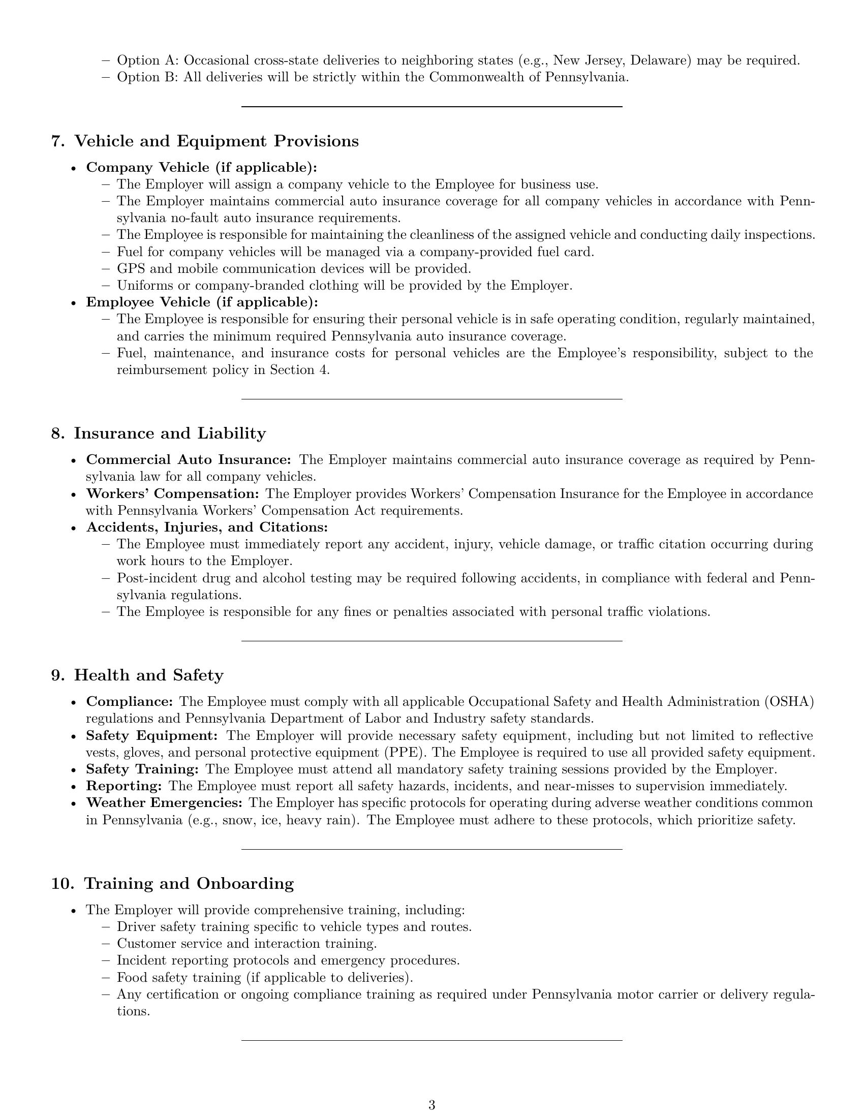 Preview page 3 of Pro Pennsylvania delivery driver employment contract template