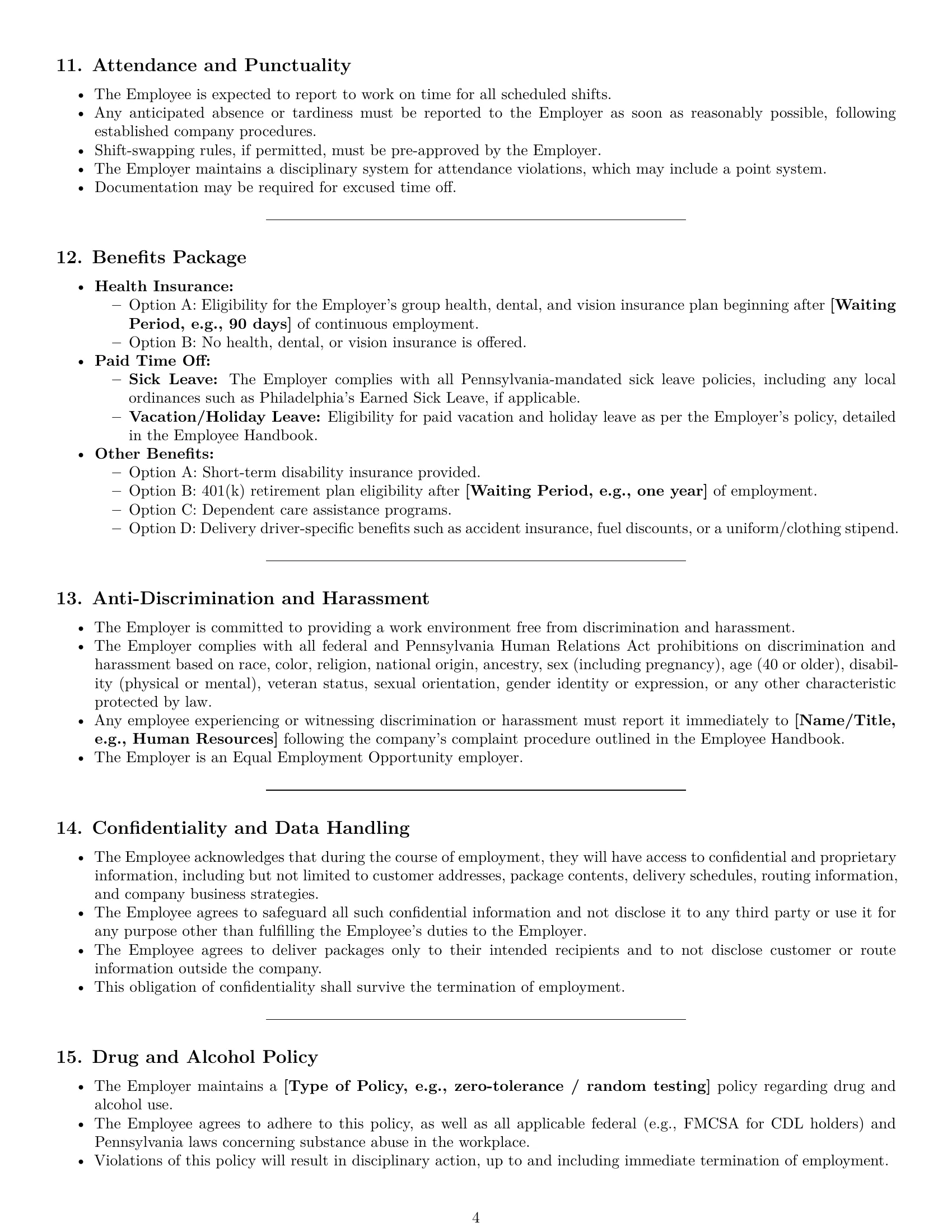 Preview page 4 of Pro Pennsylvania delivery driver employment contract template
