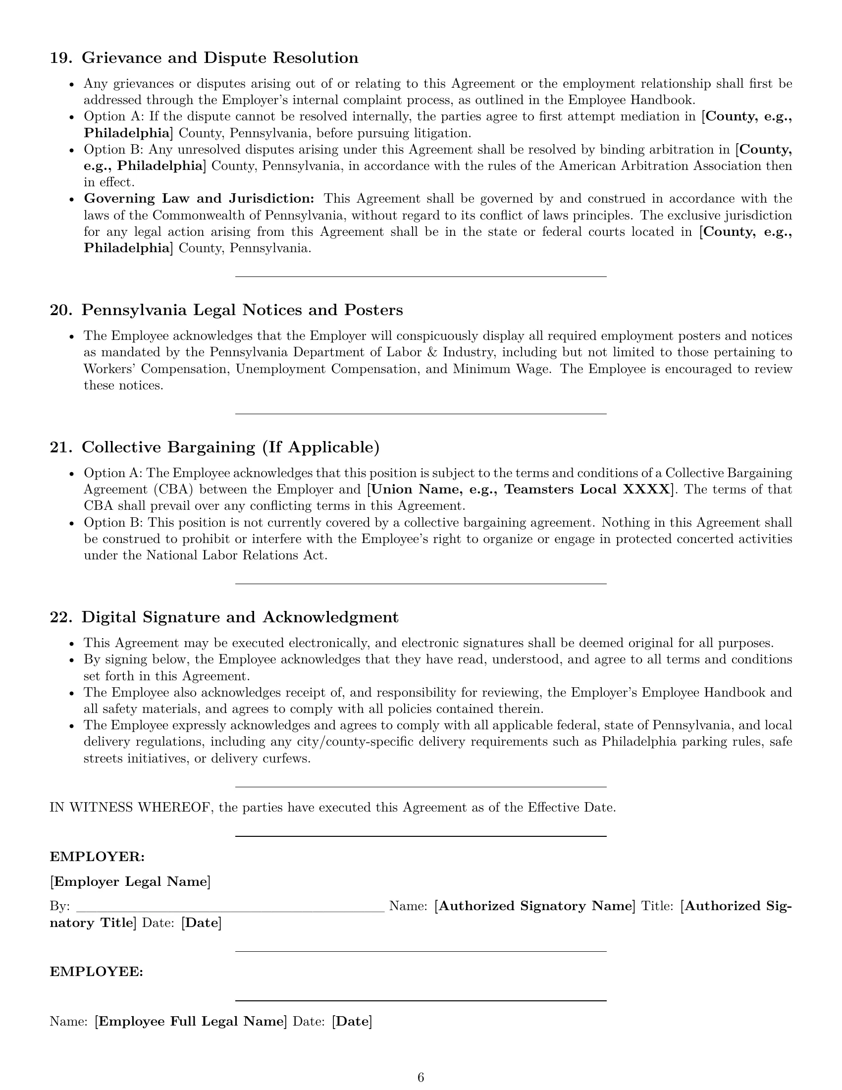 Preview page 6 of Pro Pennsylvania delivery driver employment contract template