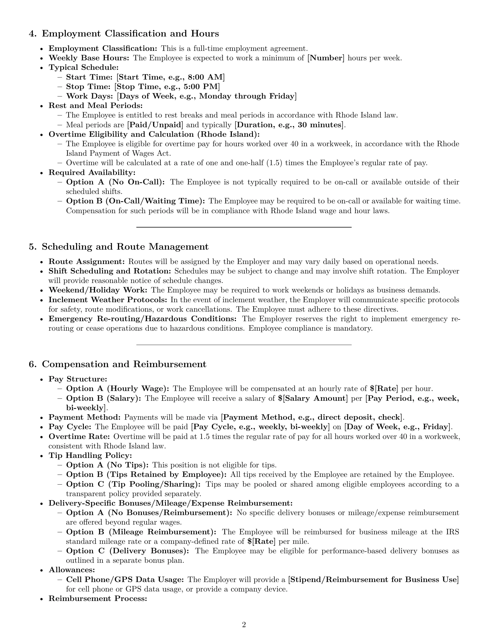 Preview page 2 of Pro Rhode Island delivery driver employment contract template