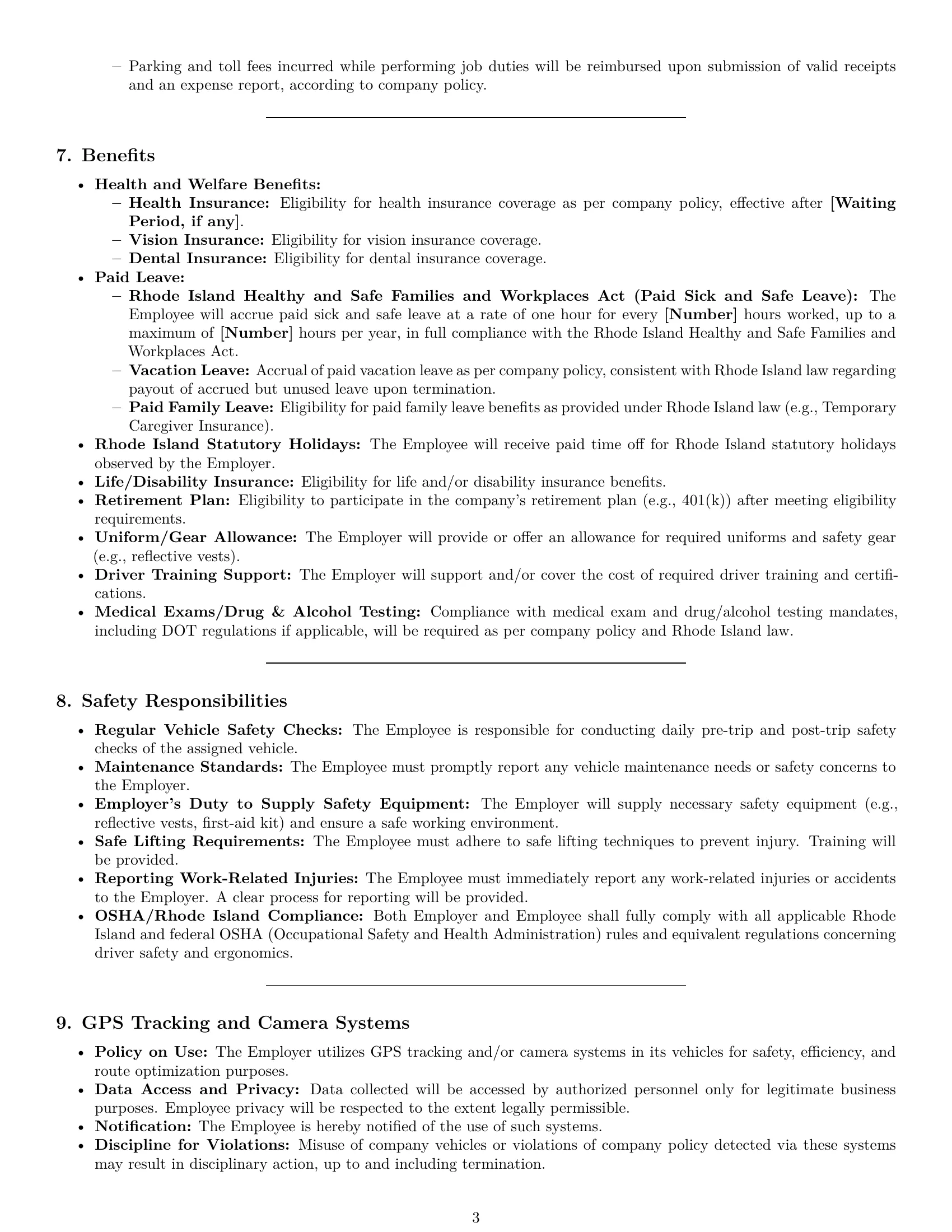 Preview page 3 of Pro Rhode Island delivery driver employment contract template